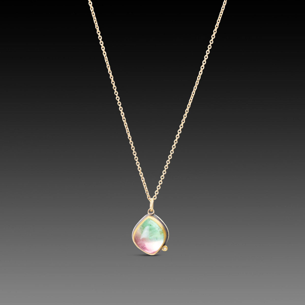 Watermelon Tourmaline Necklace with Diamond Dot