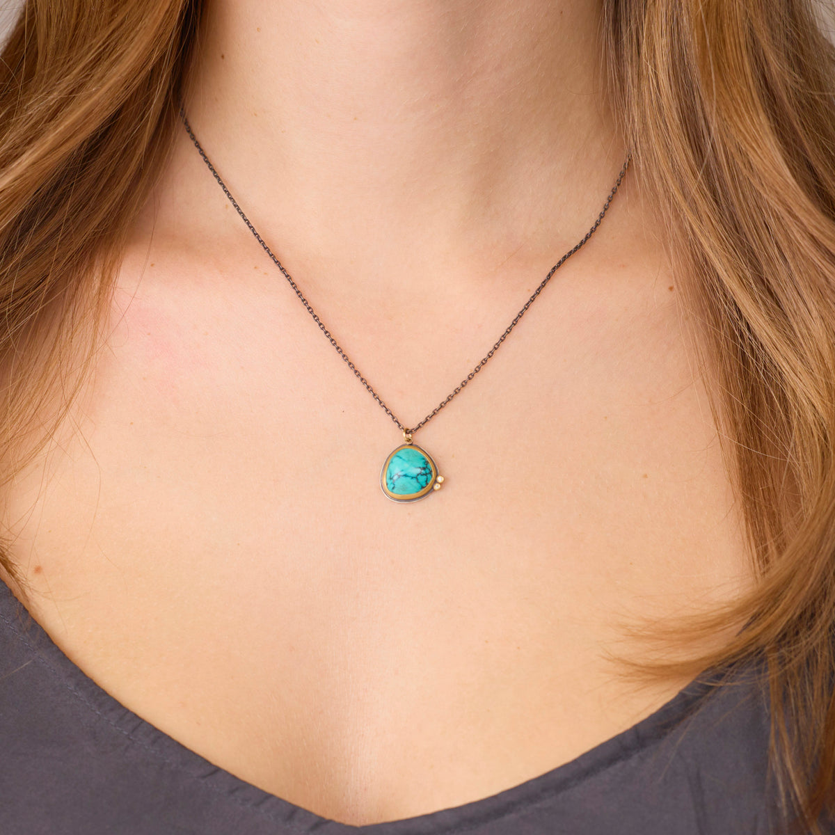Turquoise Necklace with Two Diamonds