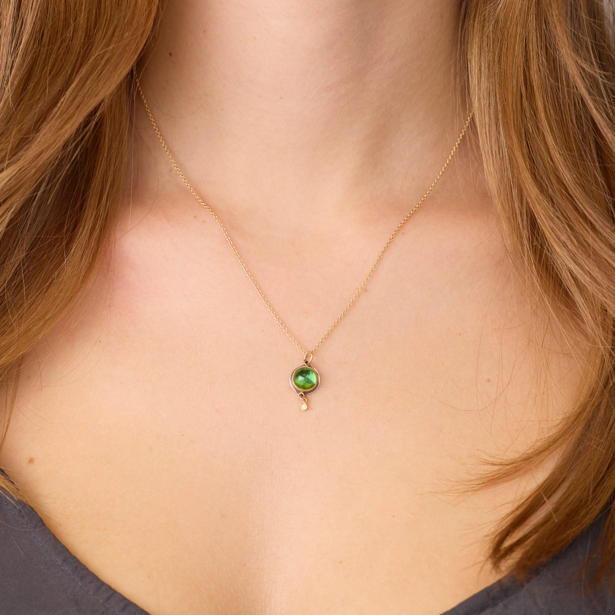 Green Tourmaline Necklace with Diamond Drop