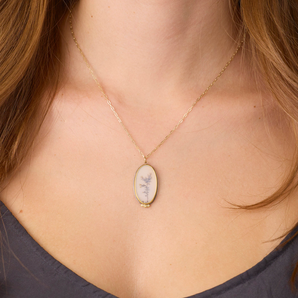 Dendritic Agate Necklace with Diamond Dots