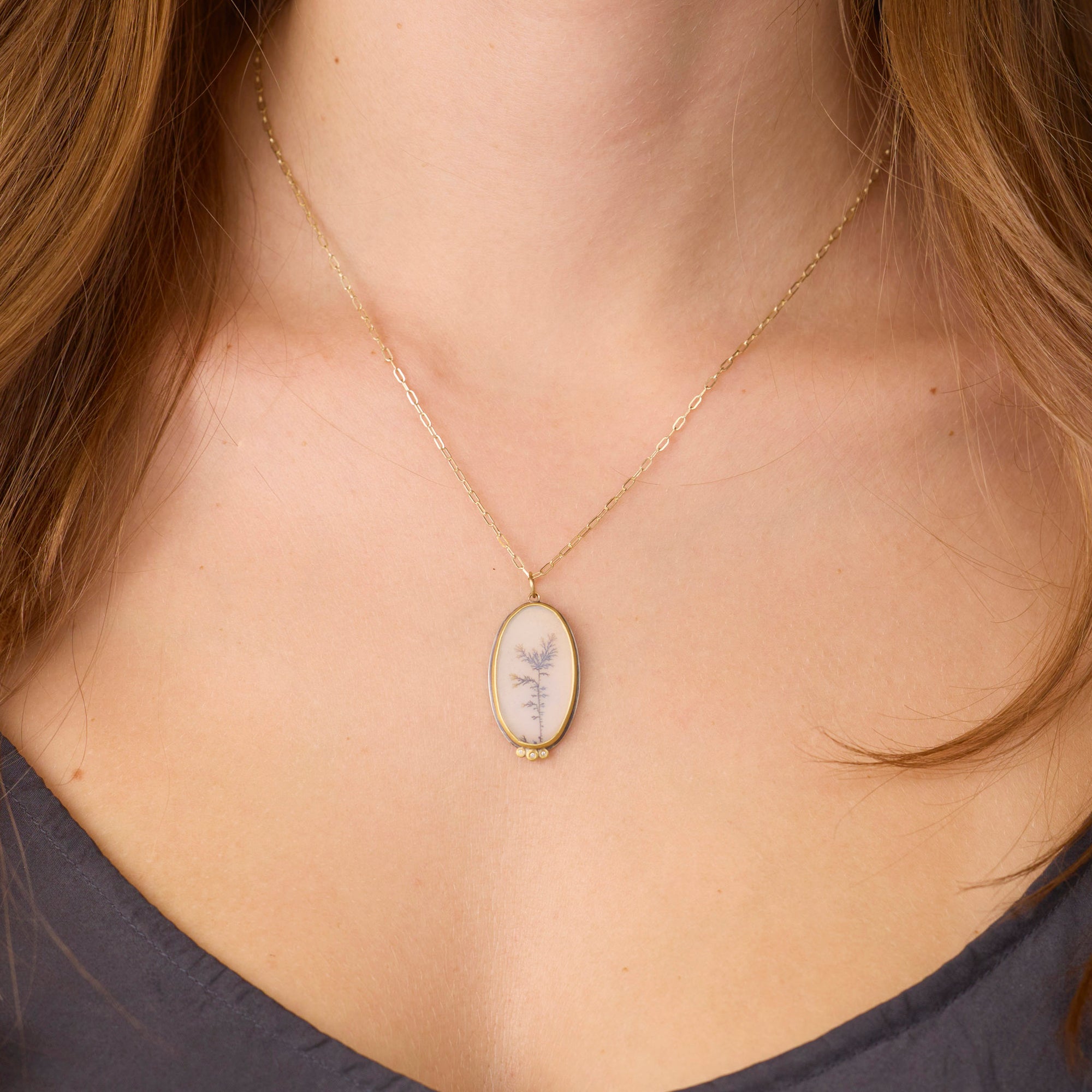 Dendritic Agate Necklace with Diamond Dots