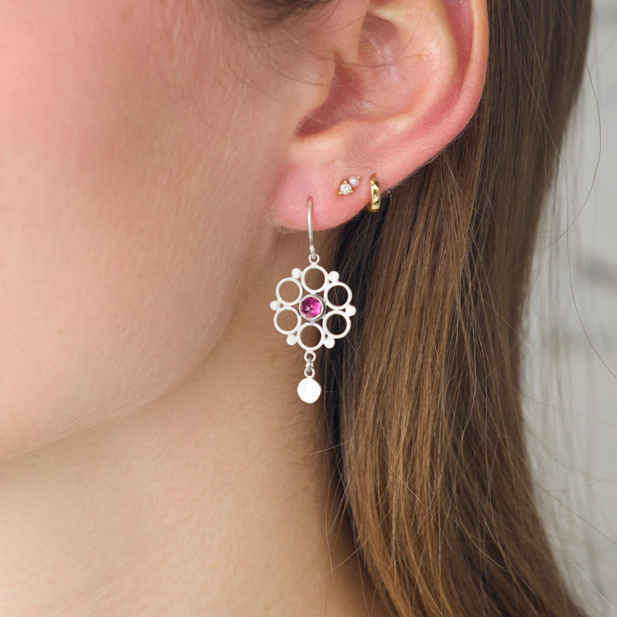 Rhodolite Garnet Mandala Earrings