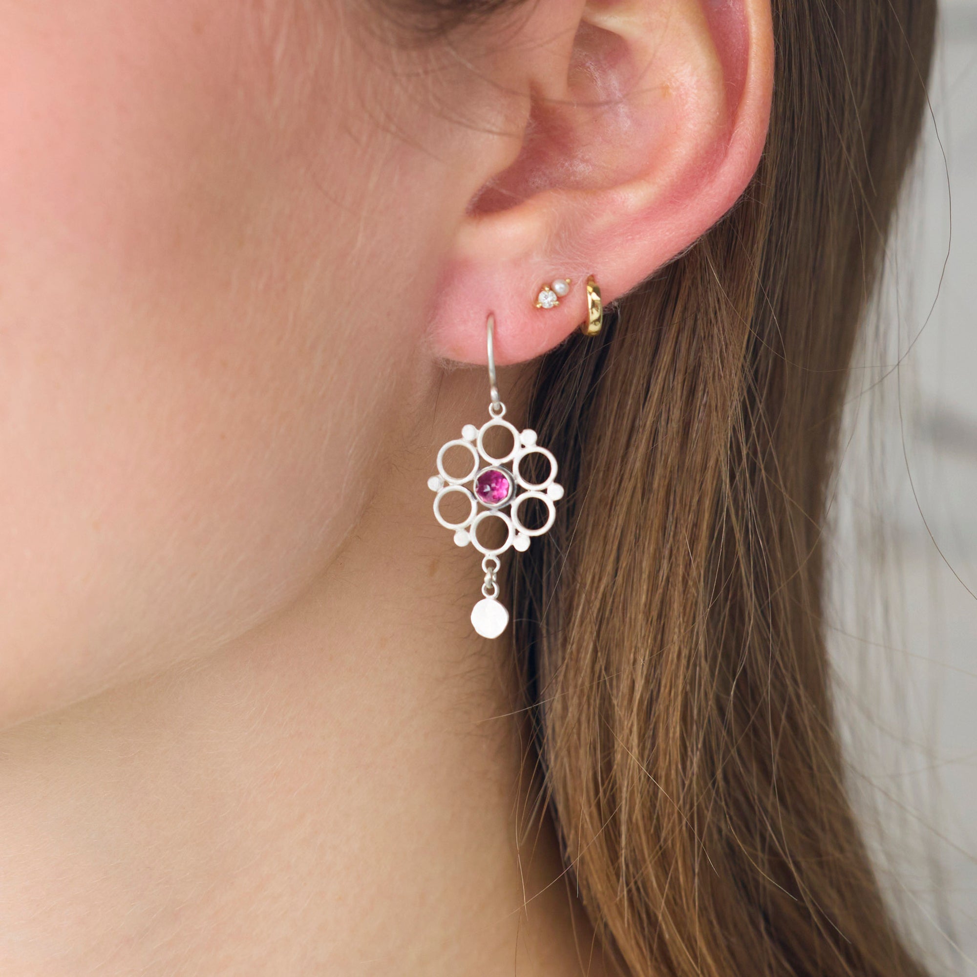 Rhodolite Garnet Mandala Earrings