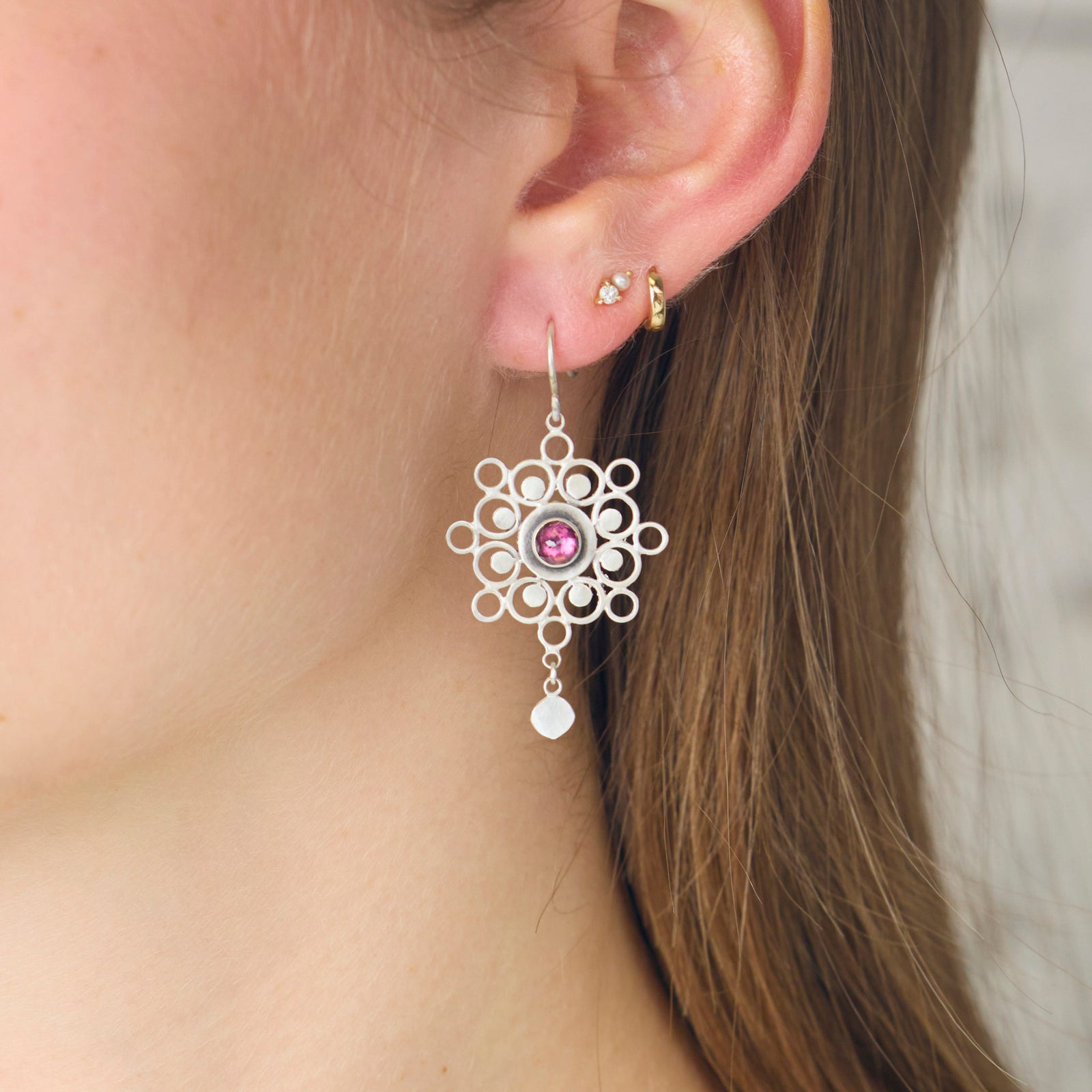 Rhodolite Garnet Mandala Earrings