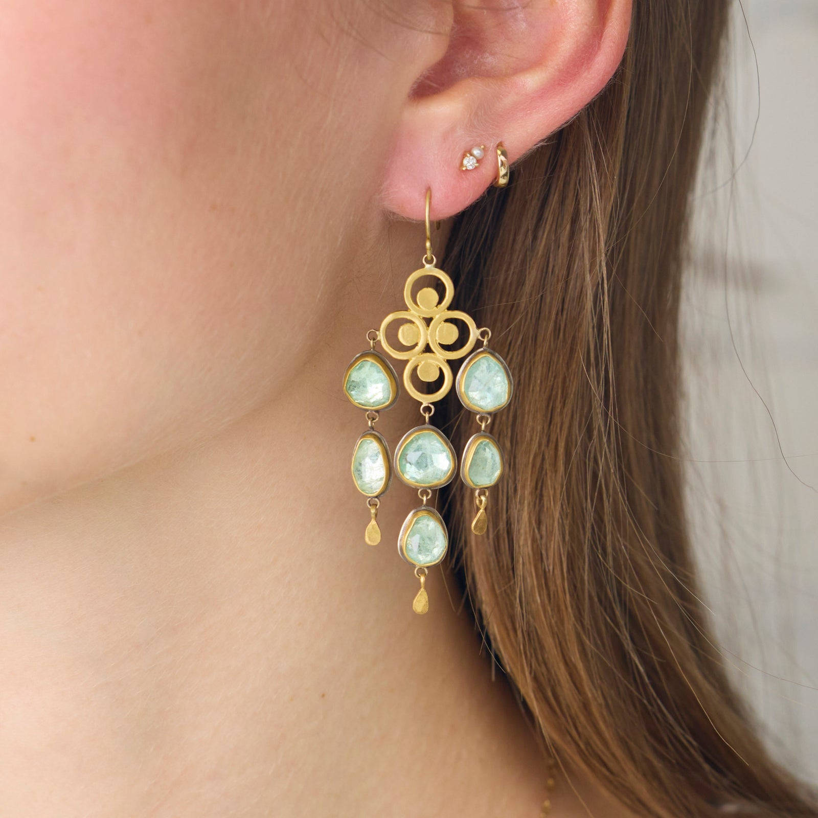 Luminous Filigree Beryl Chandelier Earrings