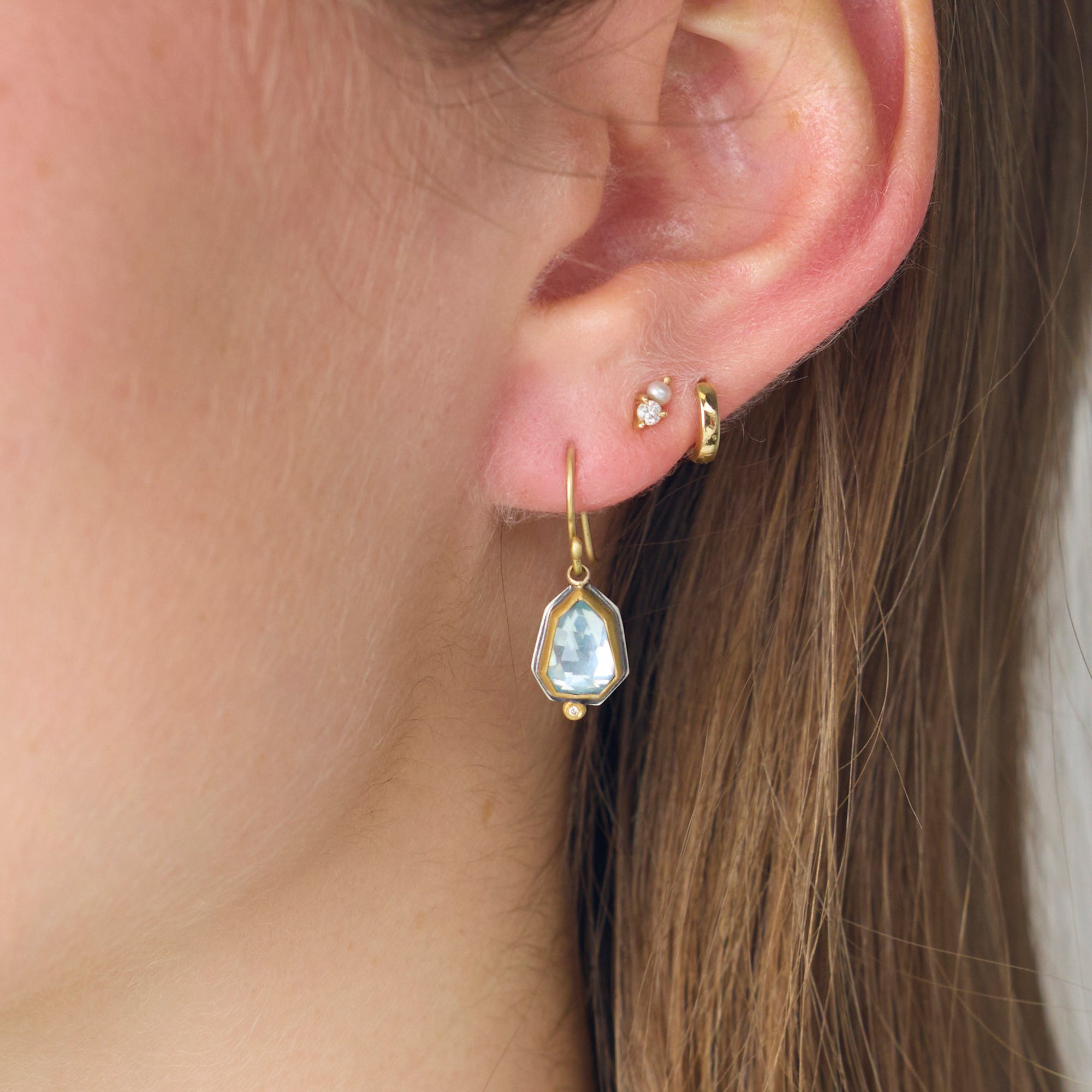 Blue Topaz Earrings with Diamond Dot