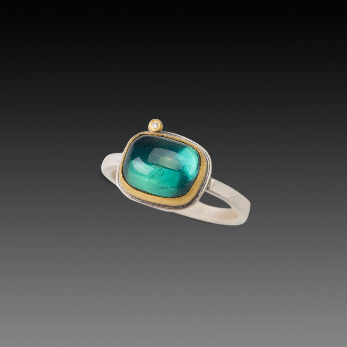 Teal Tourmaline Ring with Diamond Dot