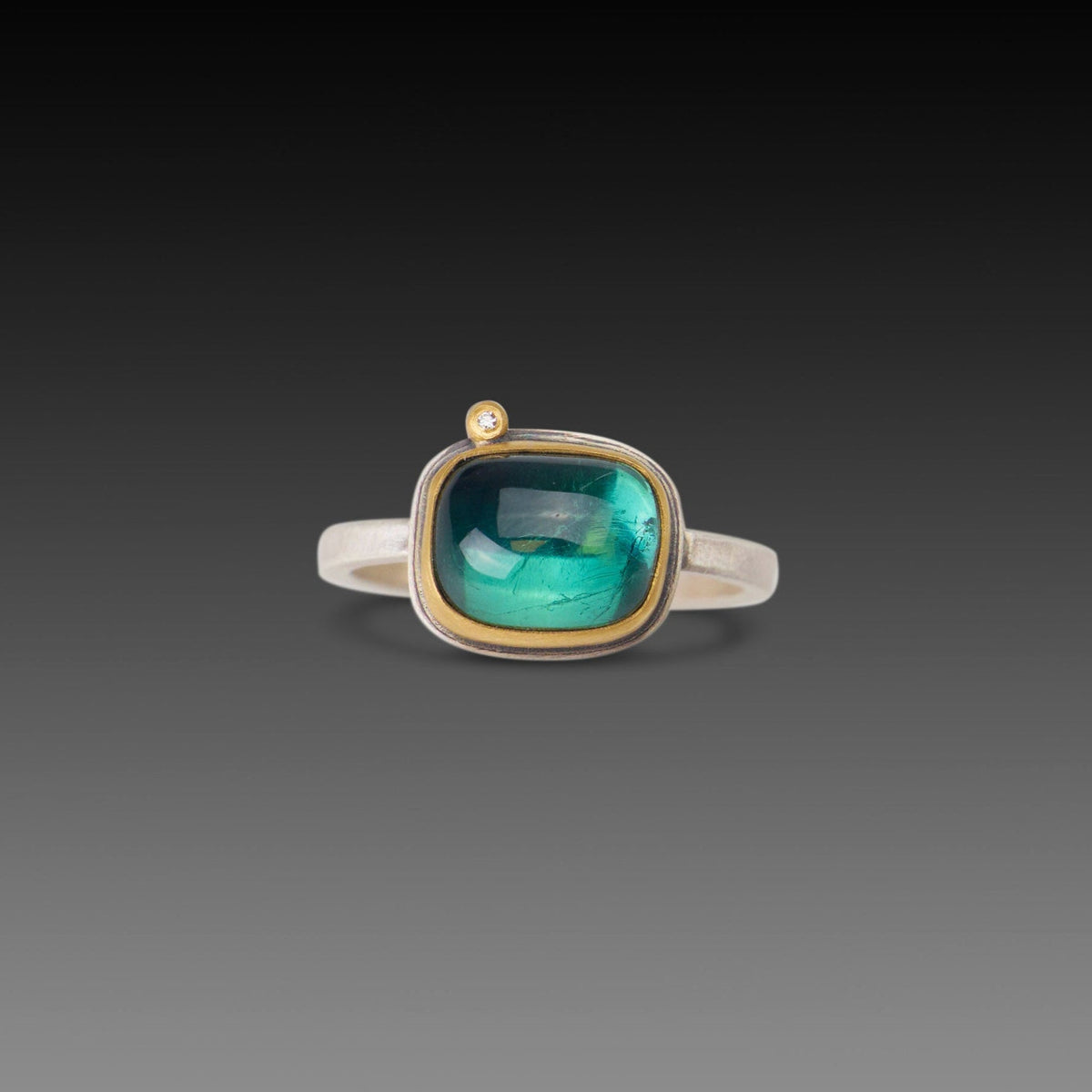 Teal Tourmaline Ring with Diamond Dot