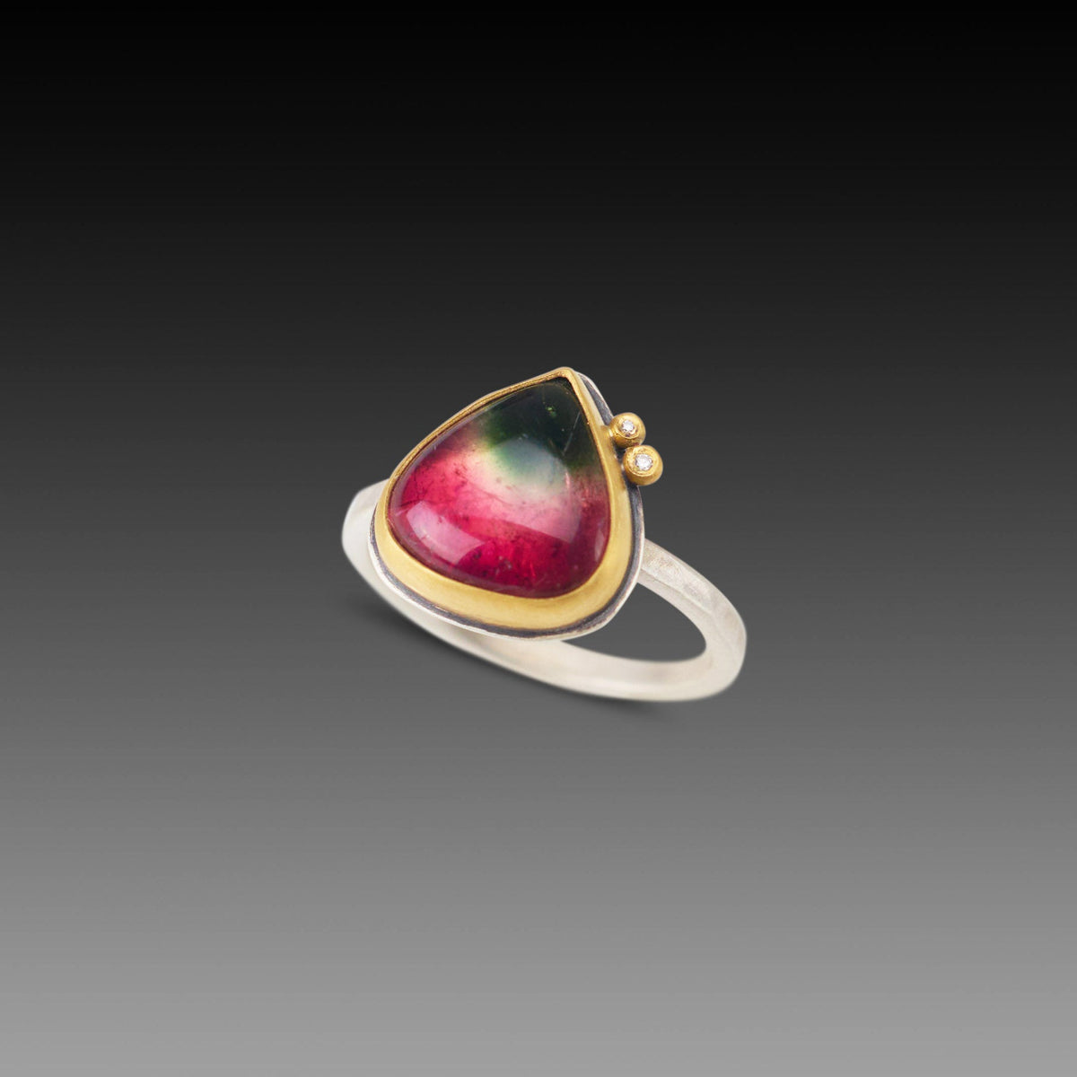 Watermelon Tourmaline Ring with Diamond Dots