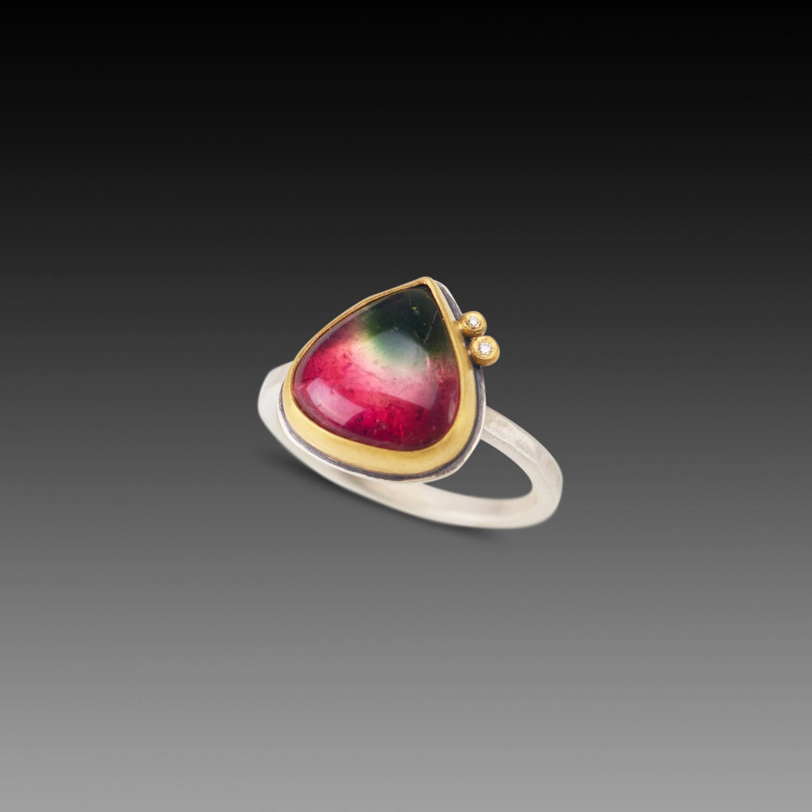 Watermelon Tourmaline Ring with Diamond Dots