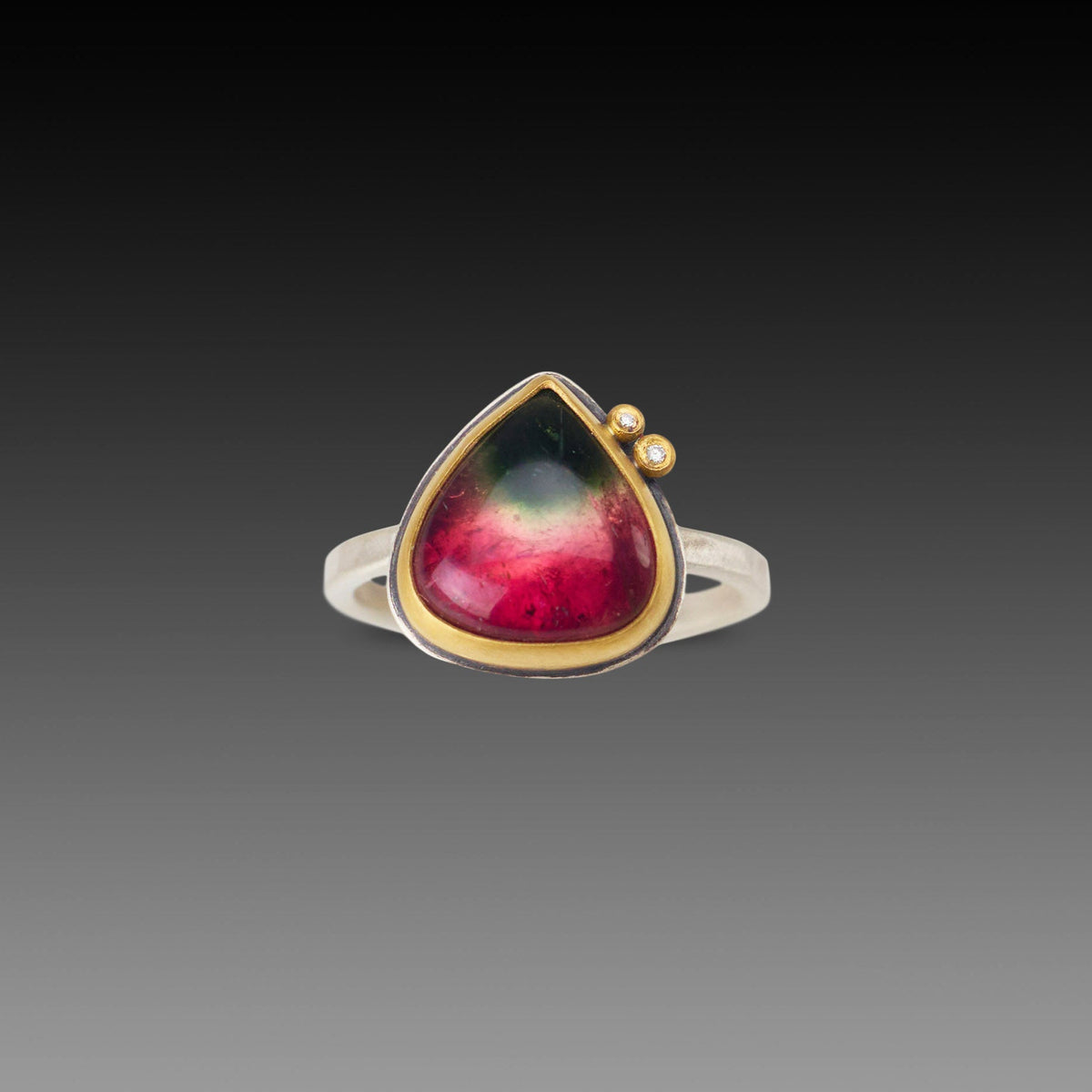 Watermelon Tourmaline Ring with Diamond Dots