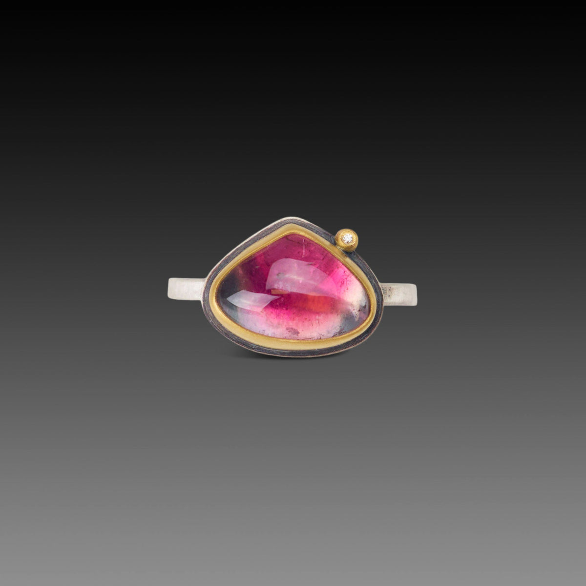 Watermelon Tourmaline Ring with Diamond Dot