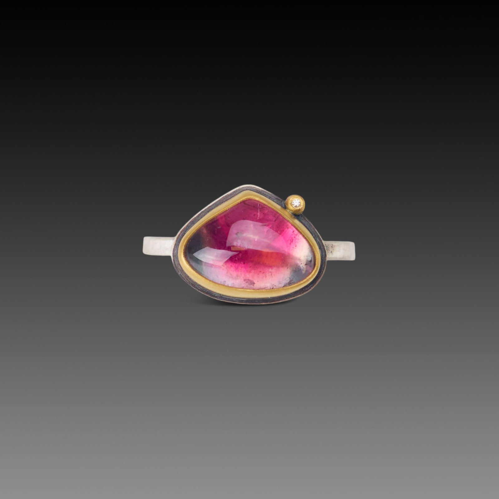 Watermelon Tourmaline Ring with Diamond Dot