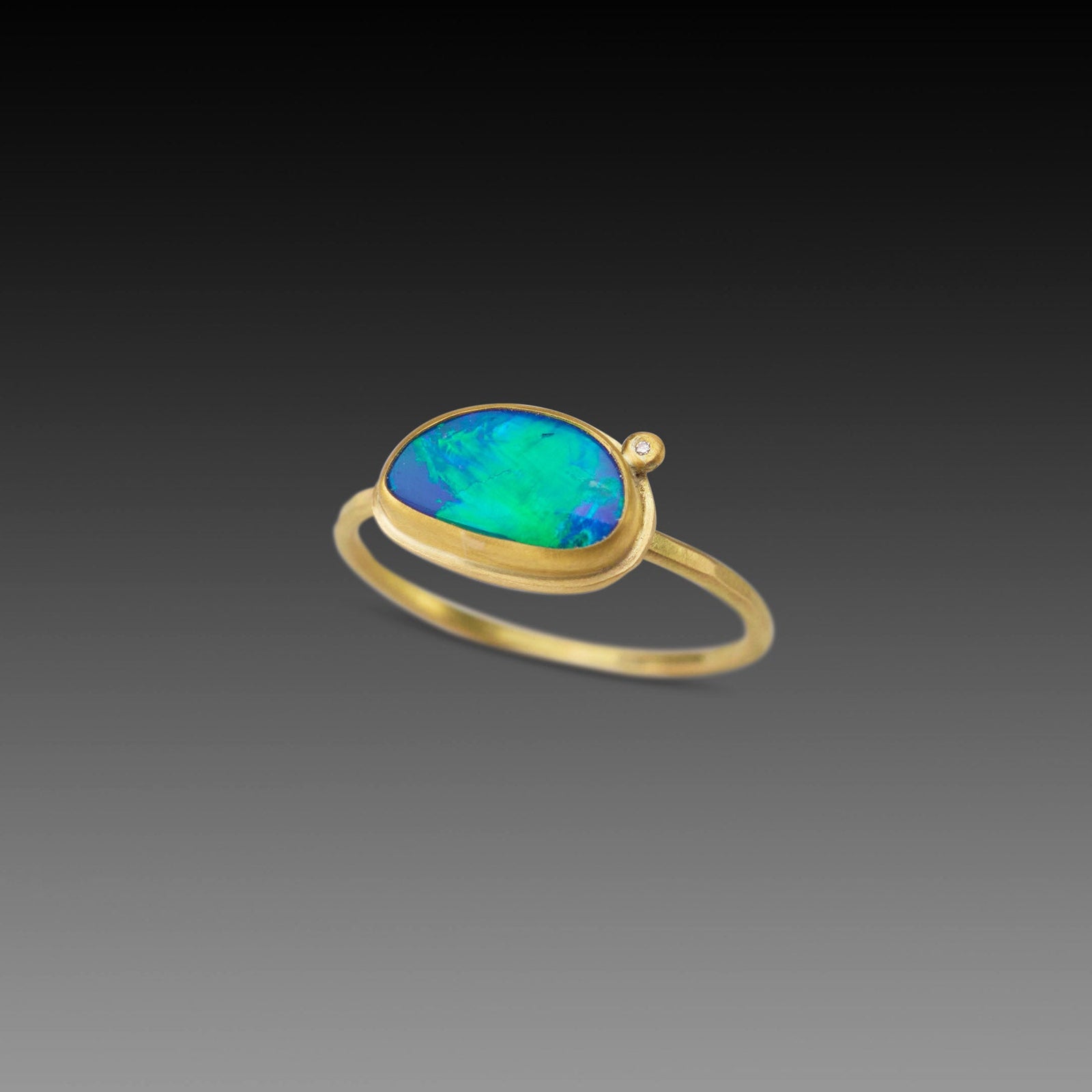 Opal Ring with Diamond Dot