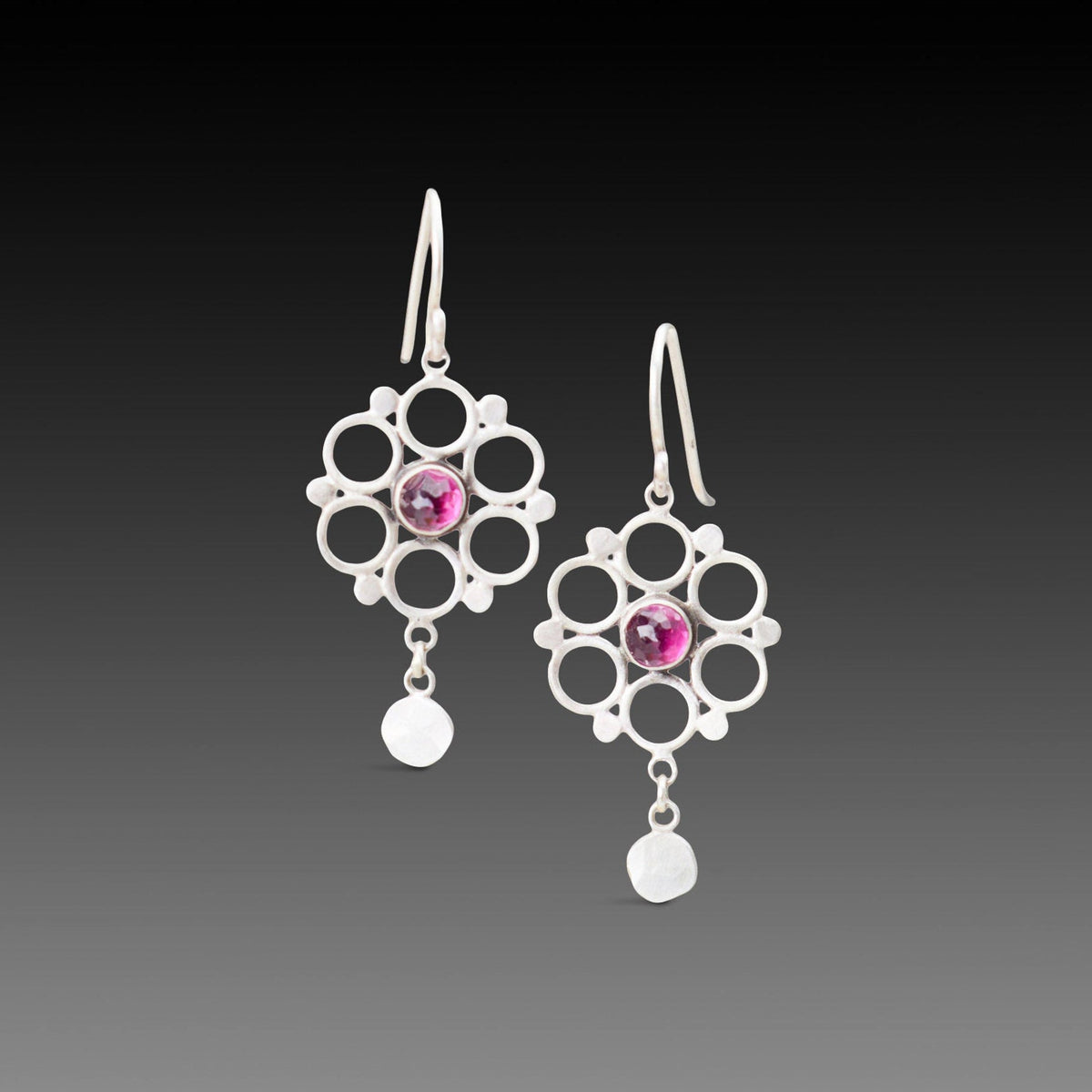 Rhodolite Garnet Mandala Earrings