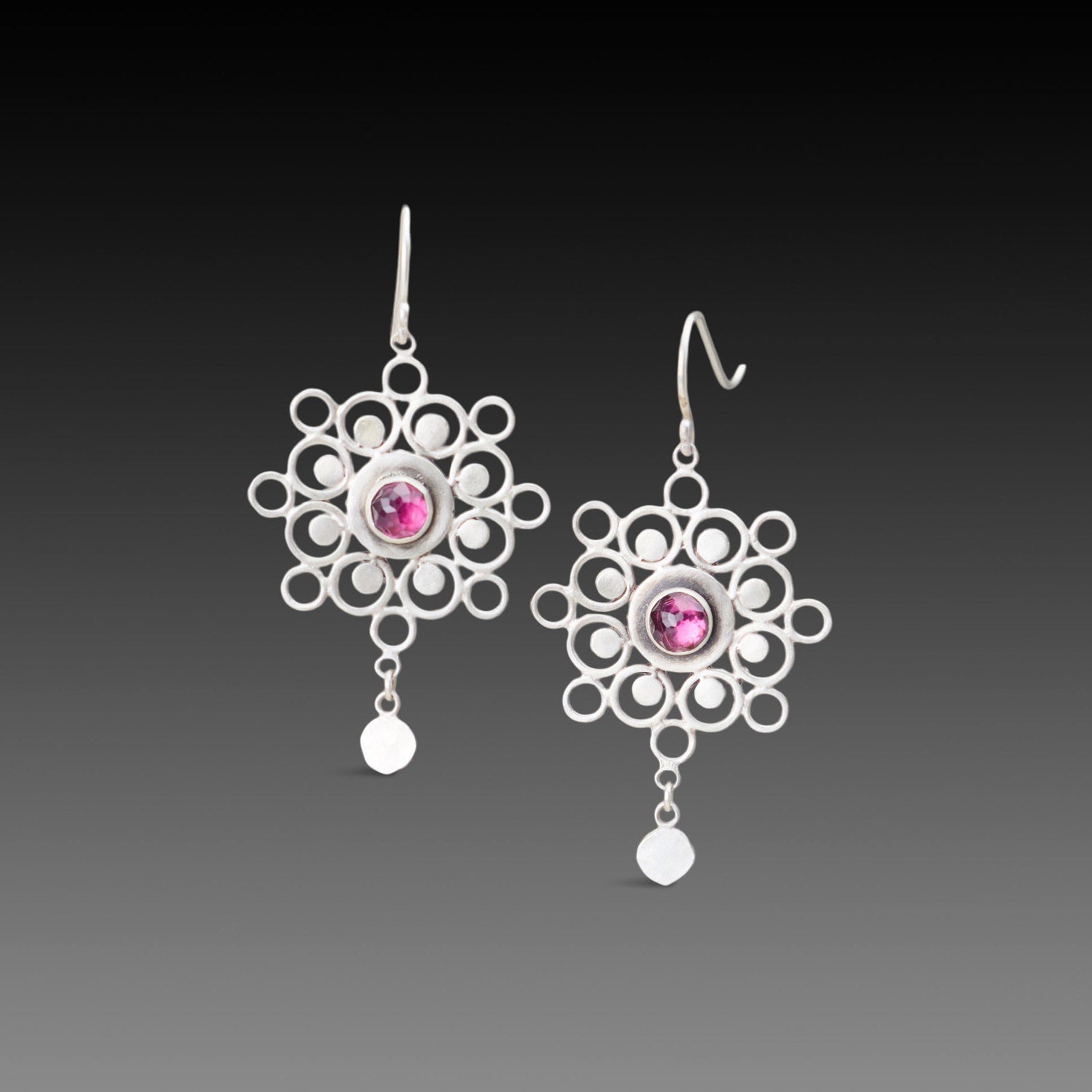 Rhodolite Garnet Mandala Earrings