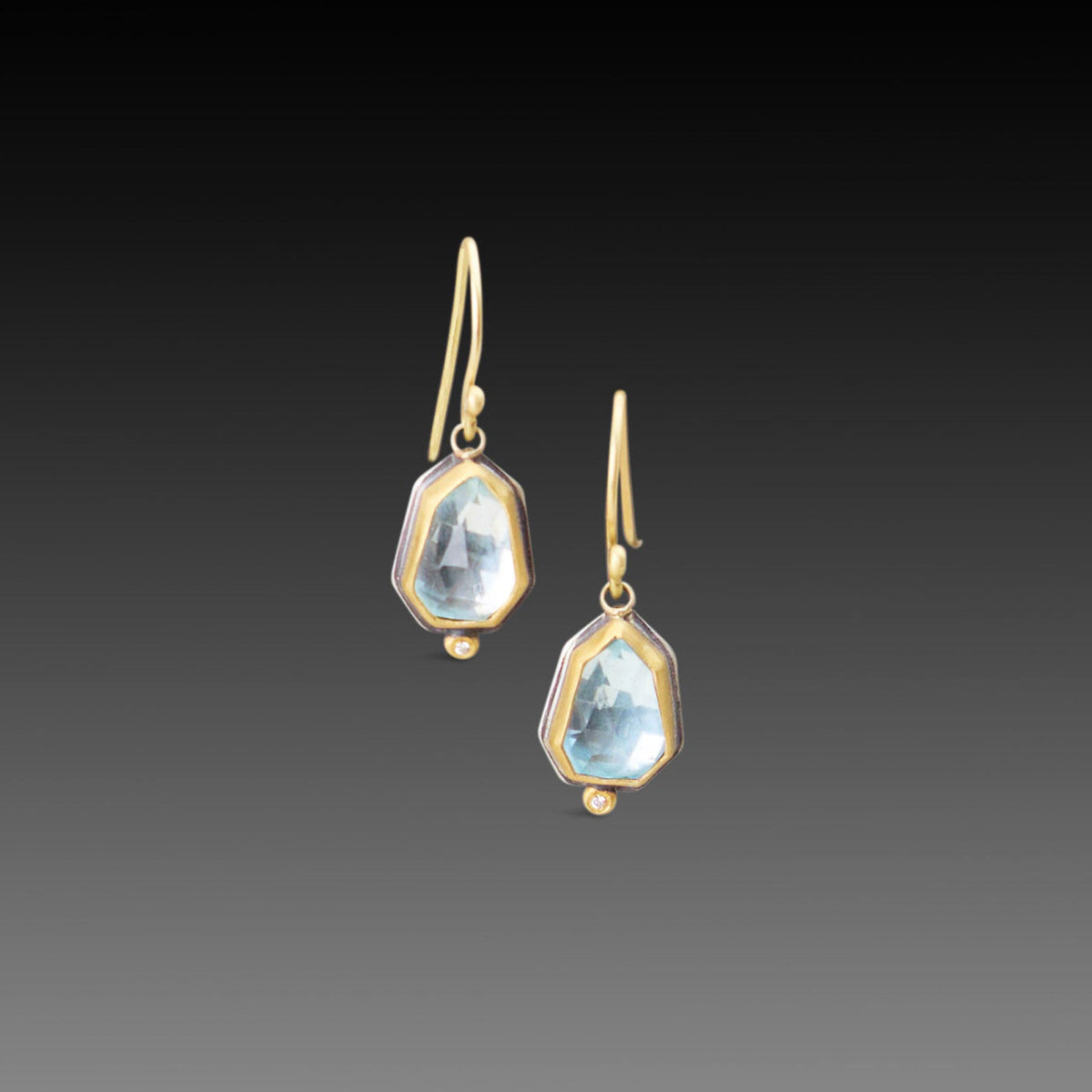 Blue Topaz Earrings with Diamond Dot