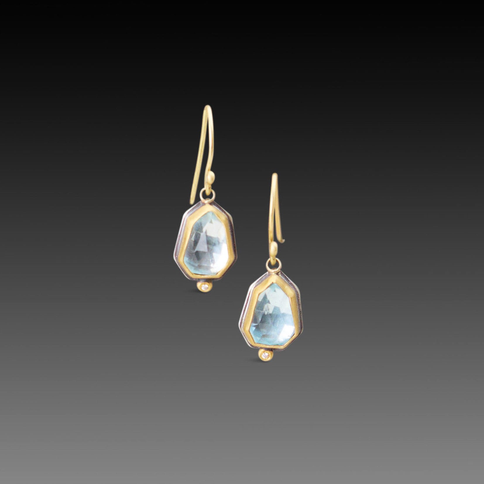 Blue Topaz Earrings with Diamond Dot