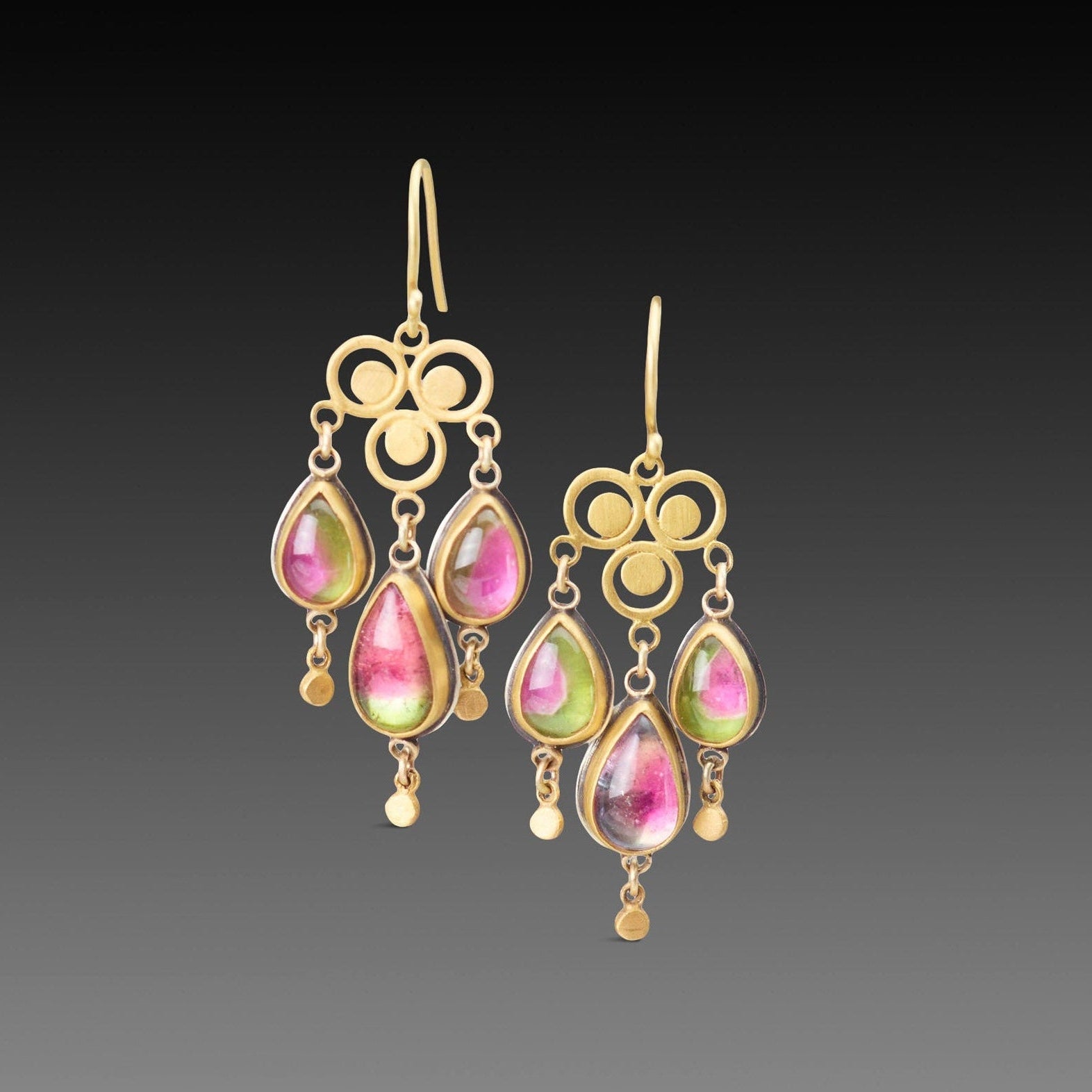 Watermelon Tourmaline Filigree Chandelier Earrings
