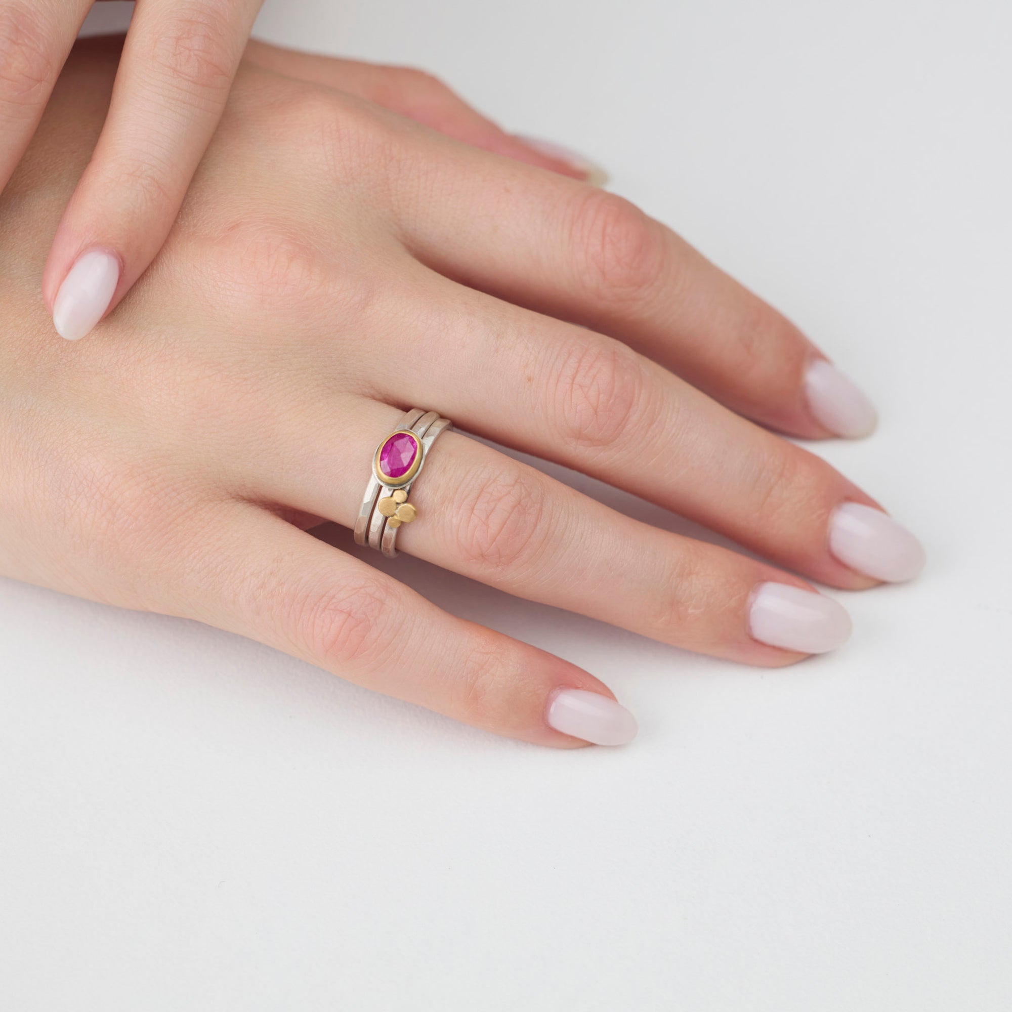 Ruby and Gold Dot Stacking Ring Set