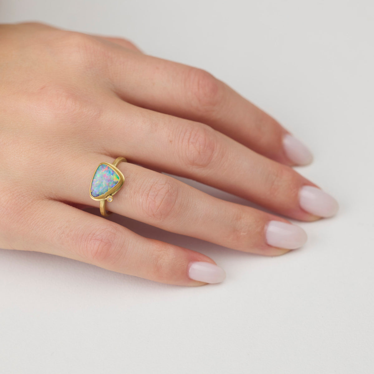Organic Opal Ring with Diamond Dot