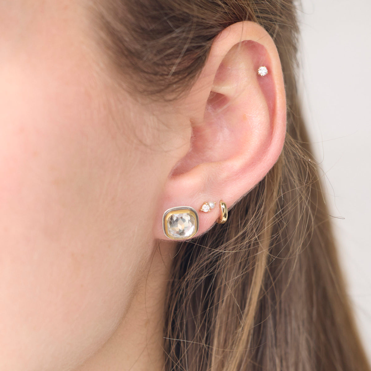 Square White Topaz Stud Earrings