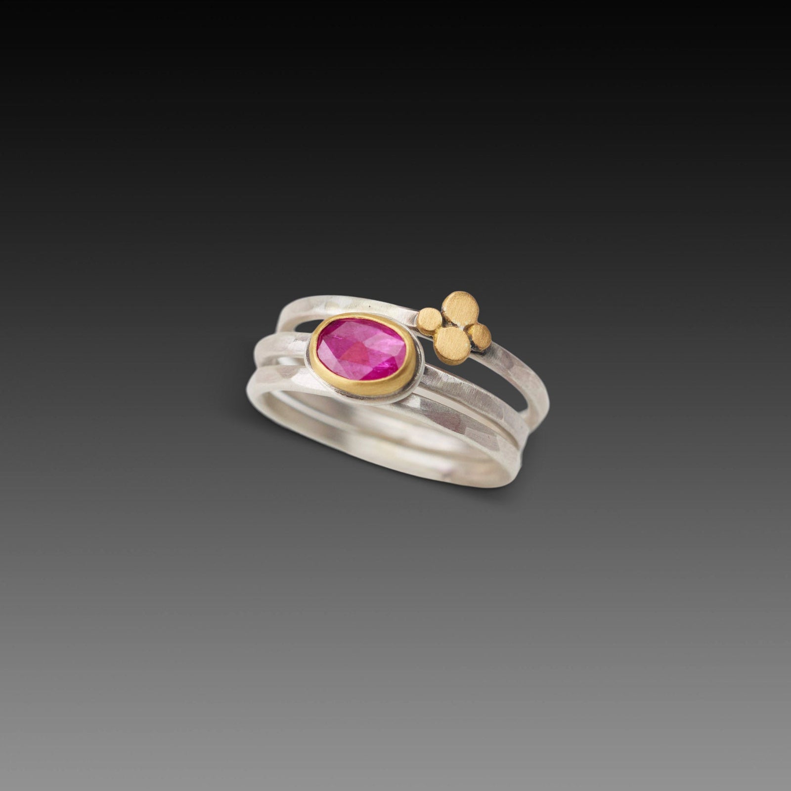 Ruby and Gold Dot Stacking Ring Set