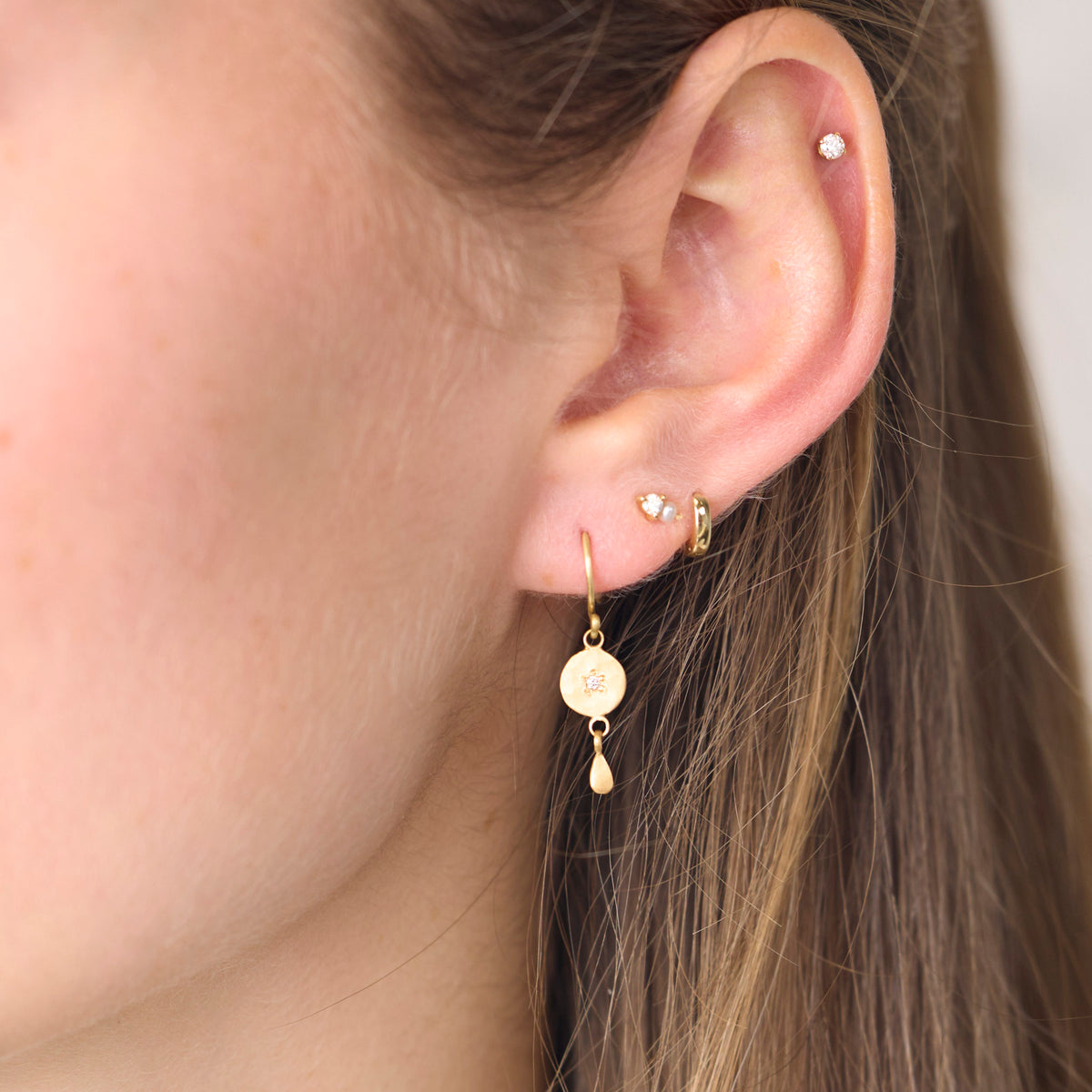 Dainty Disk Earrings with Diamond
