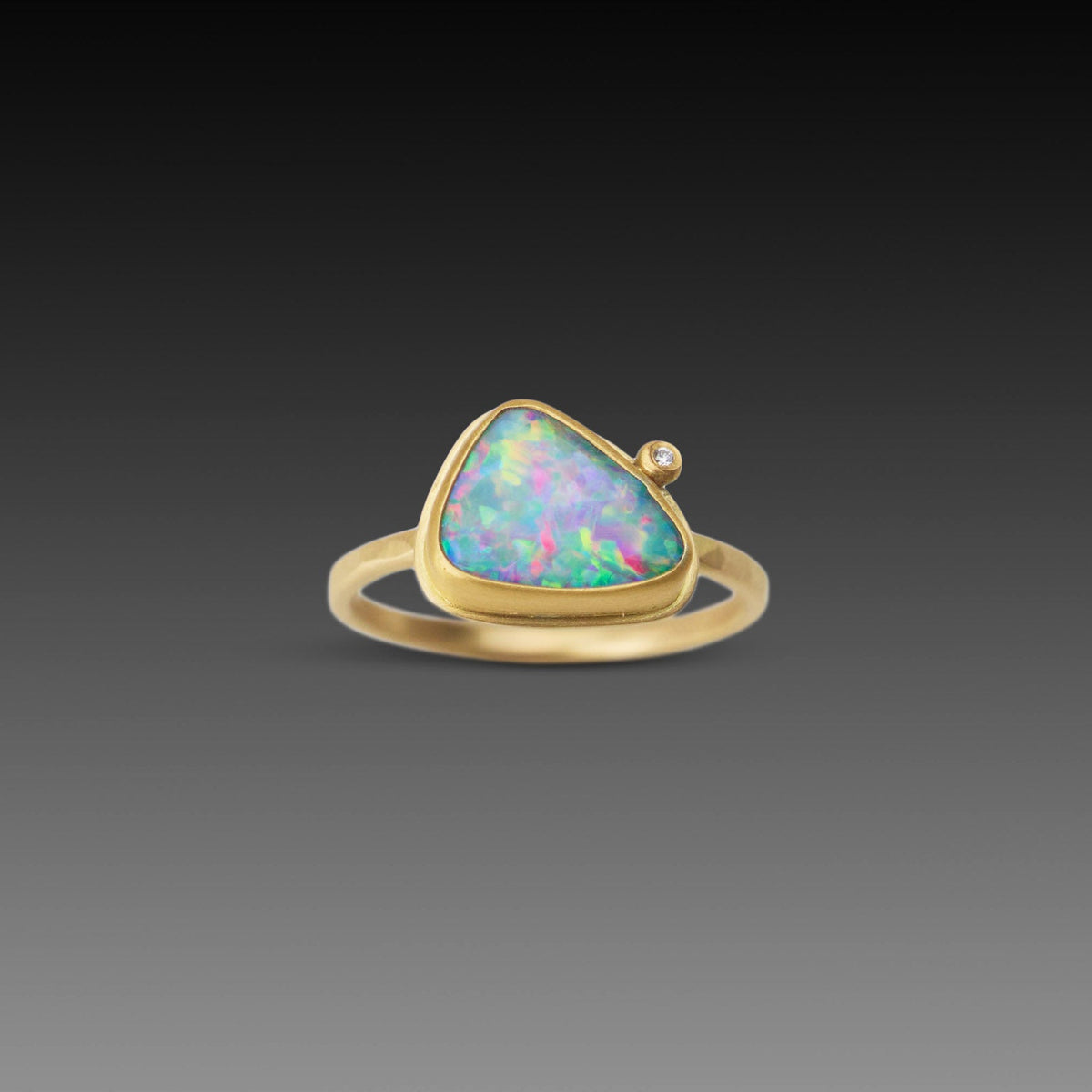 Organic Opal Ring with Diamond Dot