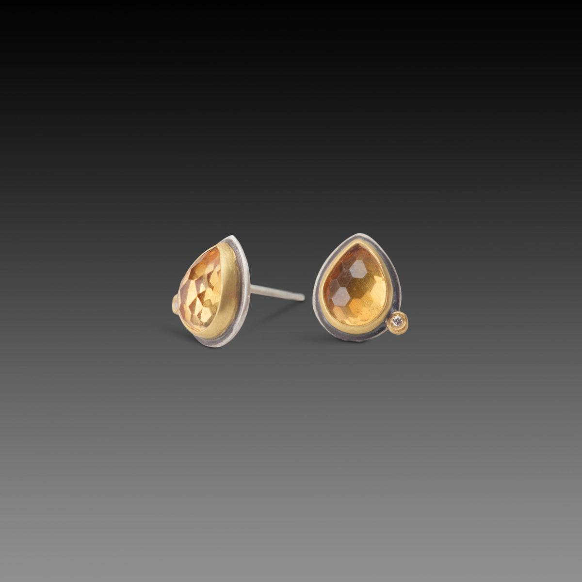 Citrine Stud Earrings with Diamond Dot