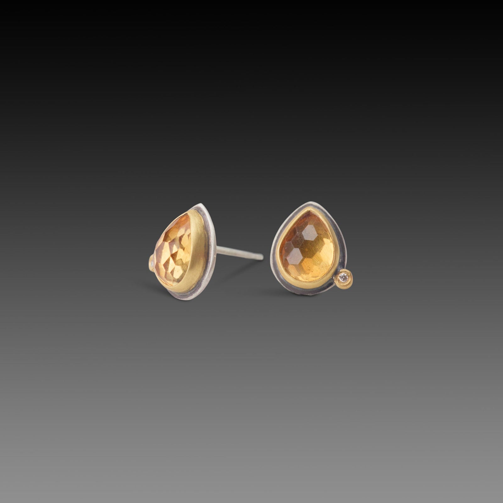 Citrine Stud Earrings with Diamond Dot