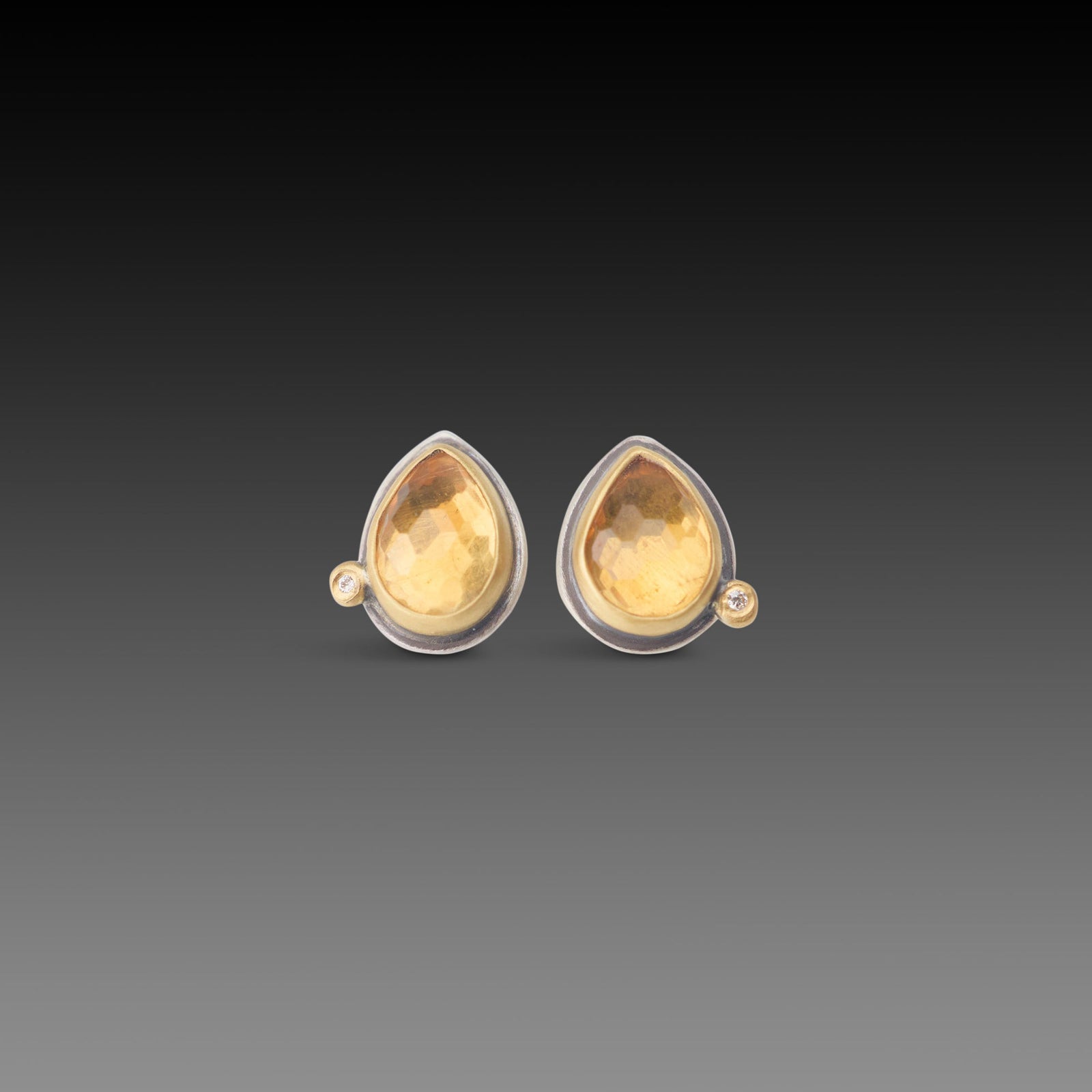 Citrine Stud Earrings with Diamond Dot