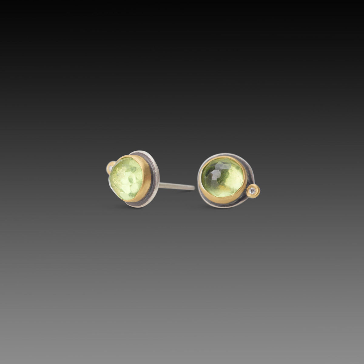 Peridot Stud Earrings with Diamonds