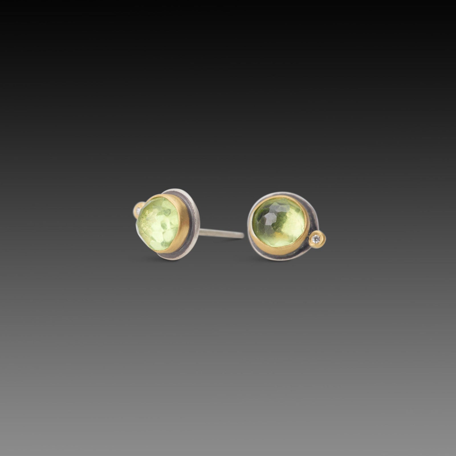 Peridot Stud Earrings with Diamonds