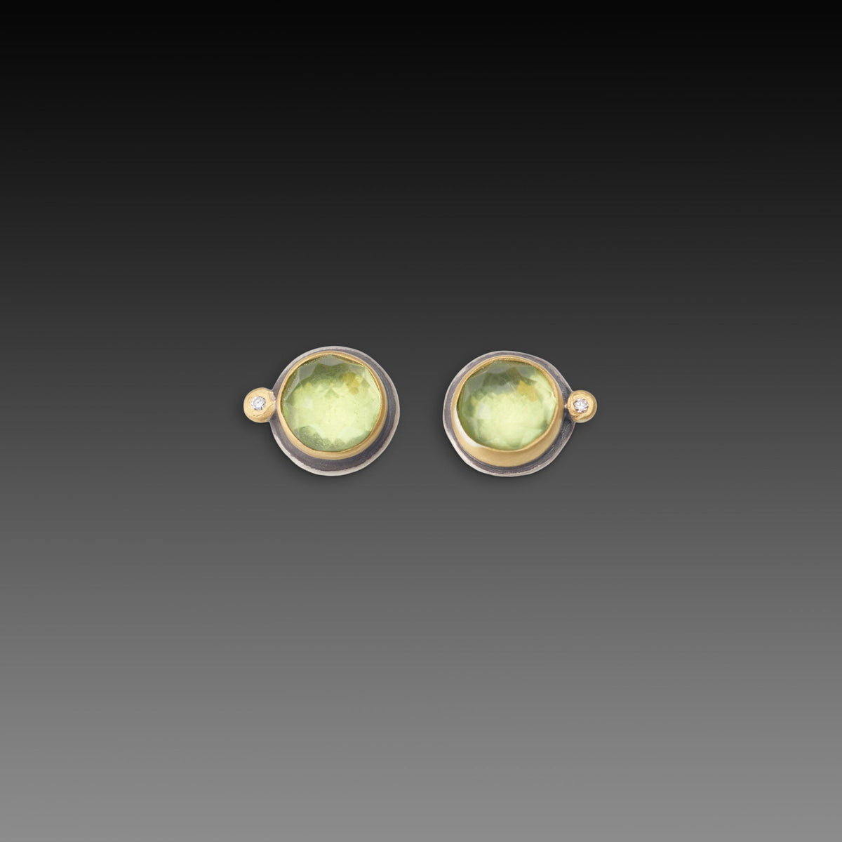 Peridot Stud Earrings with Diamonds