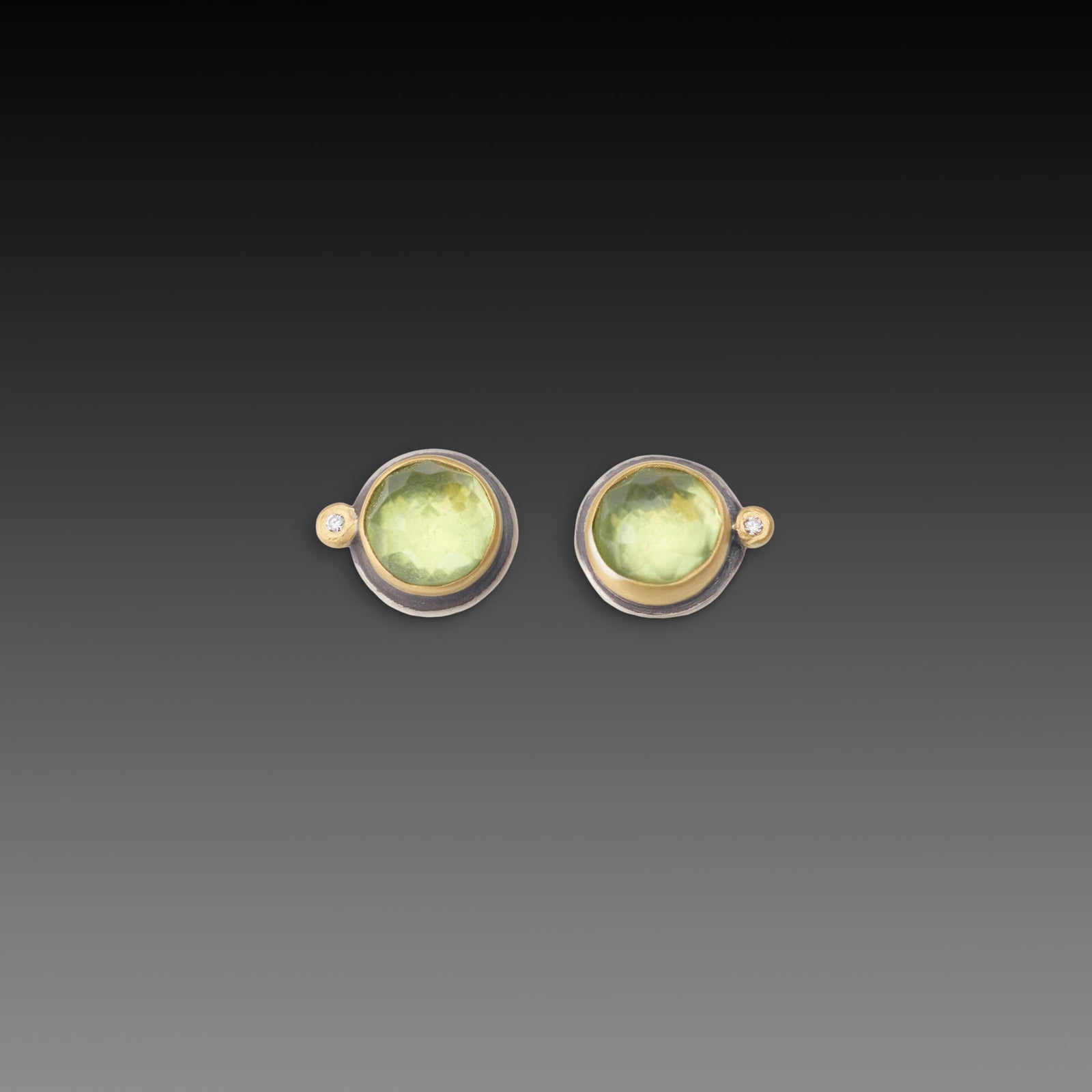 Peridot Stud Earrings with Diamonds