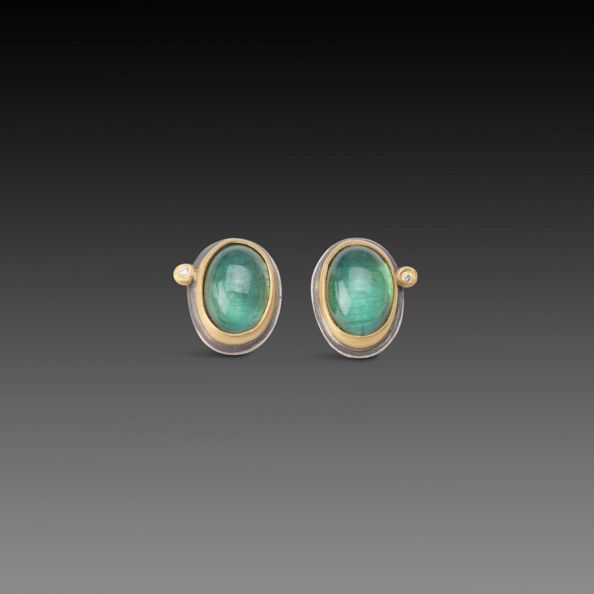 Oval Tourmaline Stud Earrings with Diamond Dot