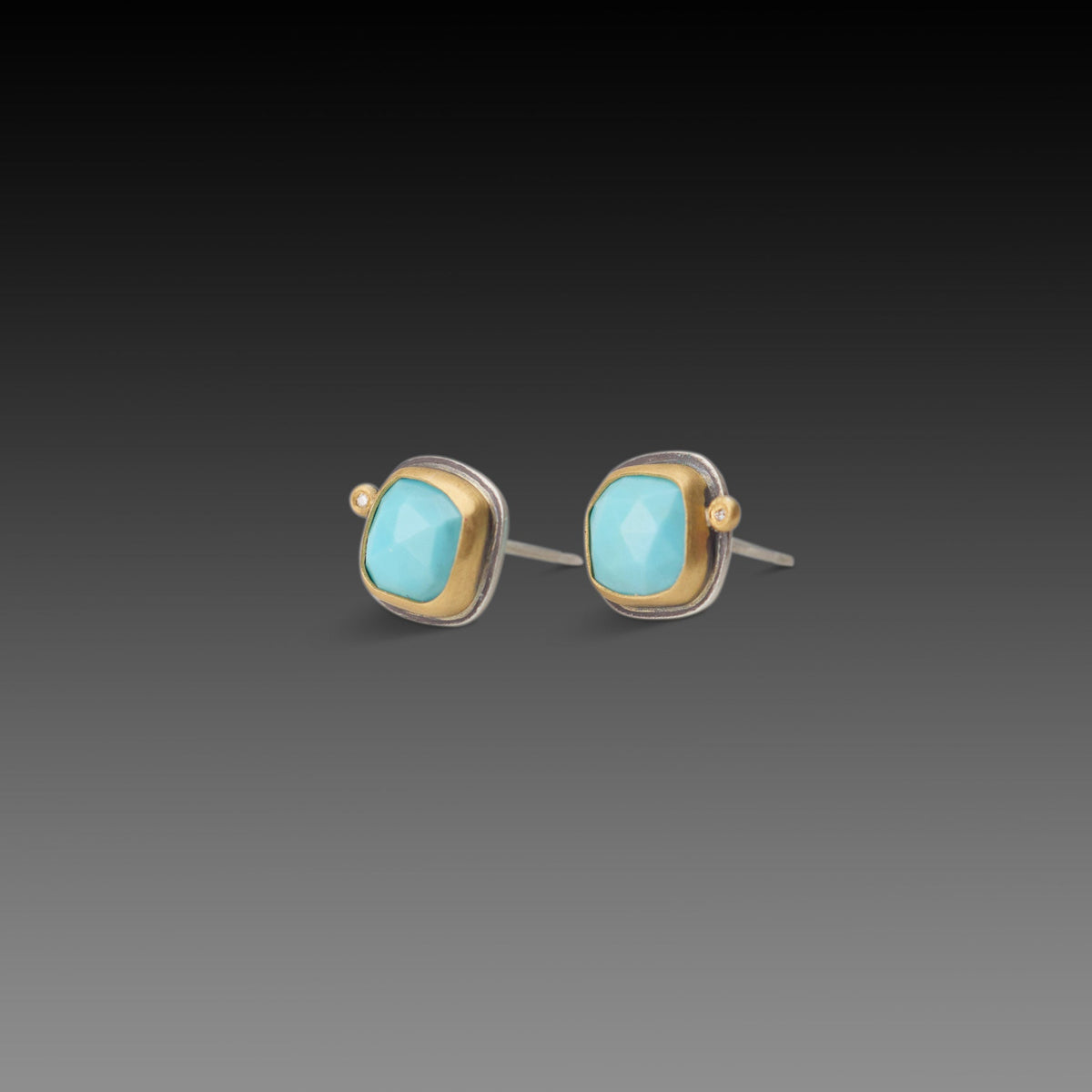 Rose Cut Turquoise Stud Earrings with Diamonds