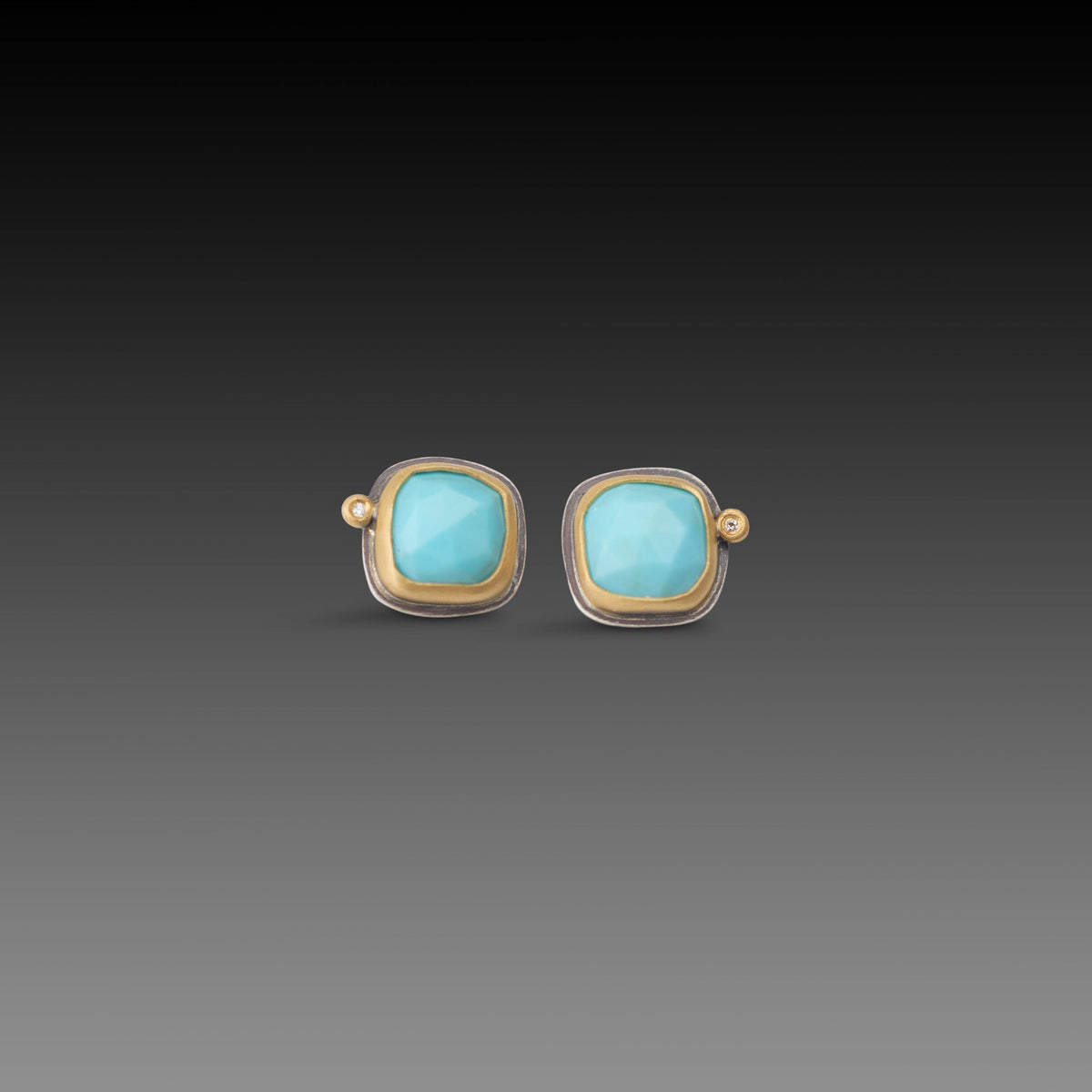 Rose Cut Turquoise Stud Earrings with Diamonds