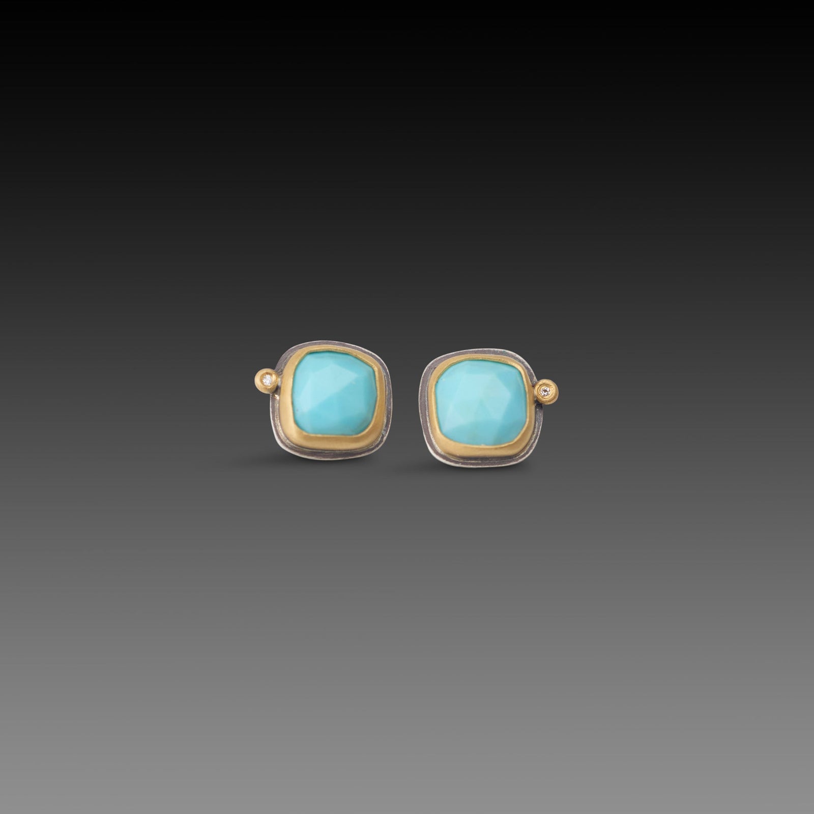 Rose Cut Turquoise Stud Earrings with Diamonds