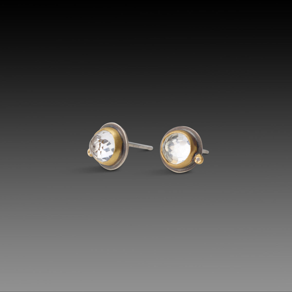 White Topaz Stud Earrings with Diamond Dot