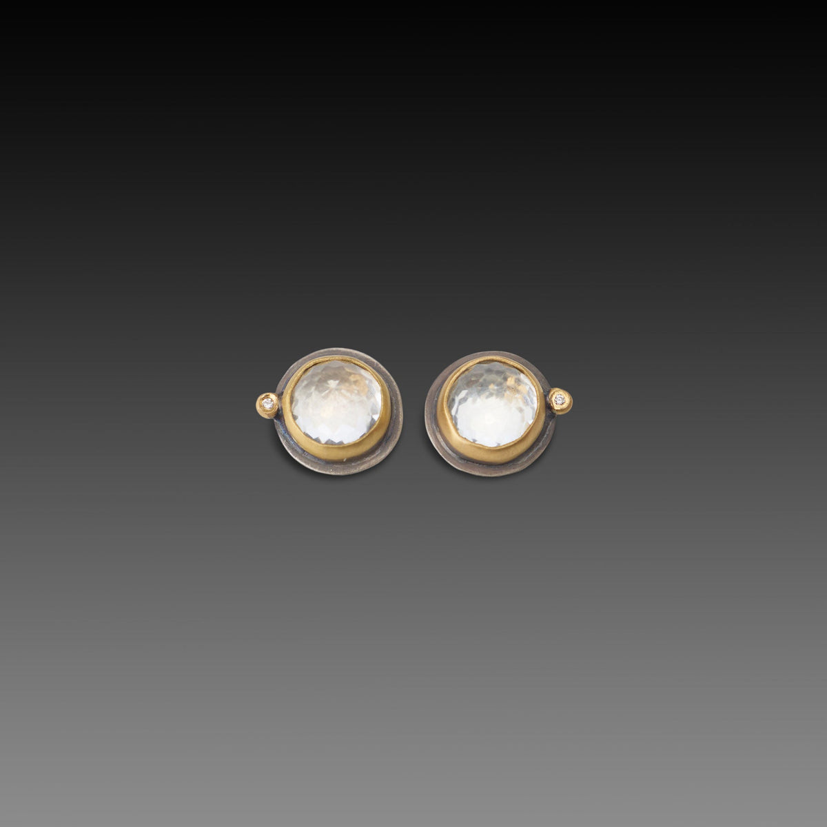 White Topaz Stud Earrings with Diamond Dot