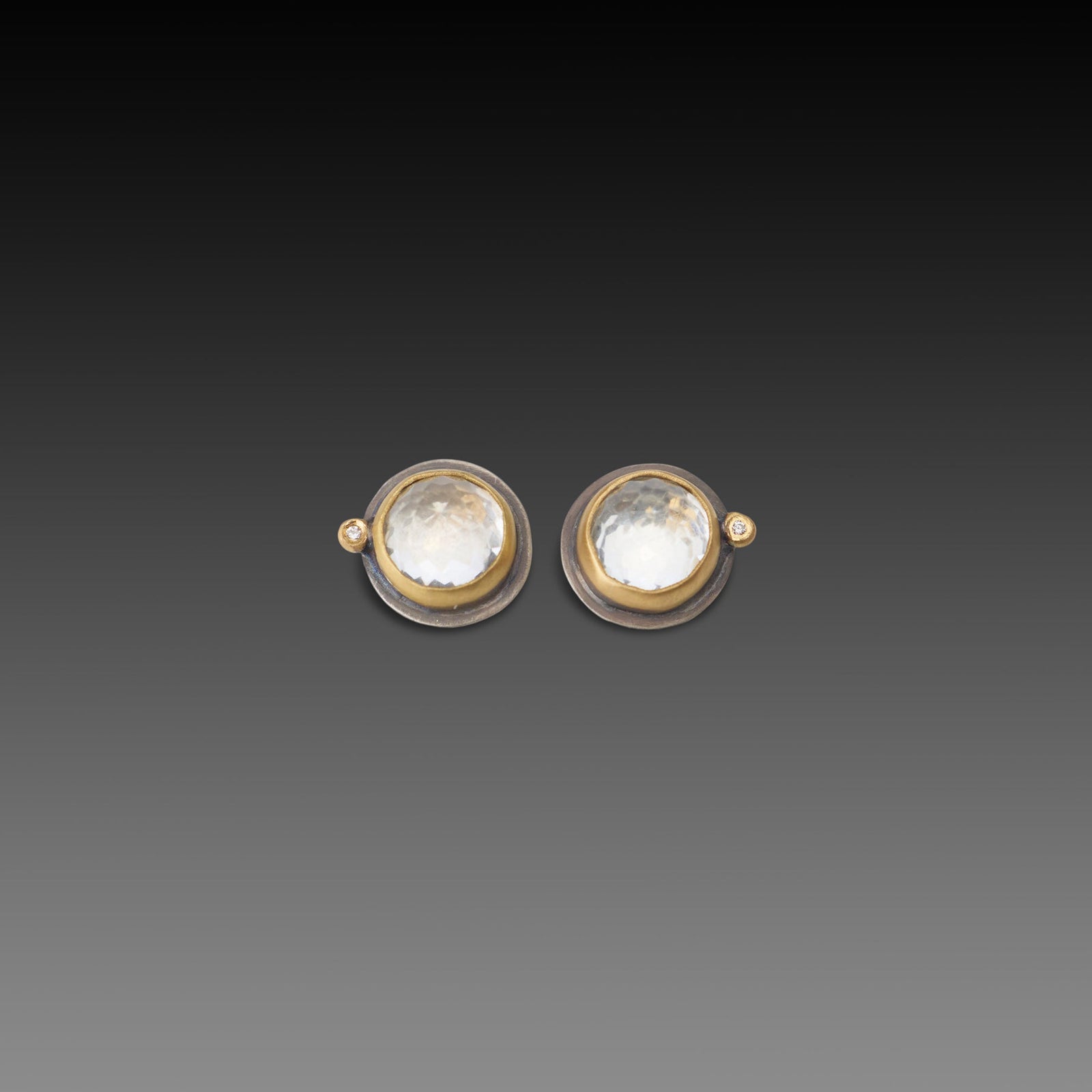 White Topaz Stud Earrings with Diamond Dot