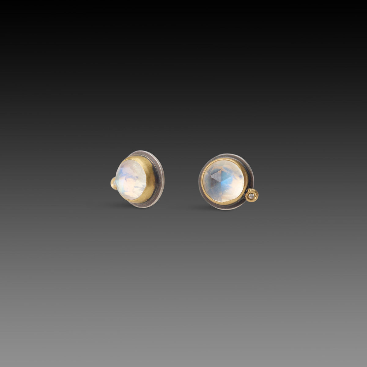 Moonstone Stud Earrings with Diamond Dot
