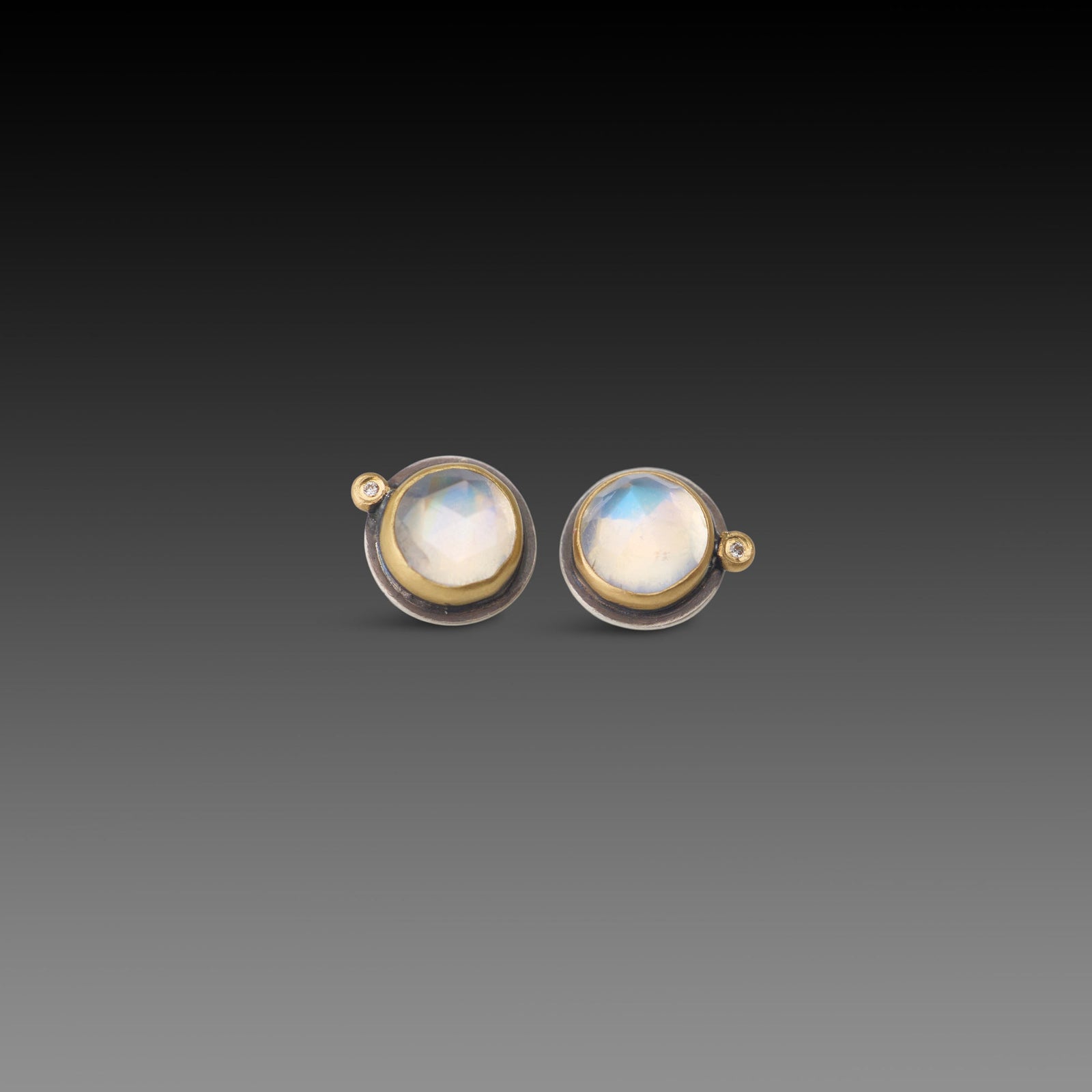 Moonstone Stud Earrings with Diamond Dot