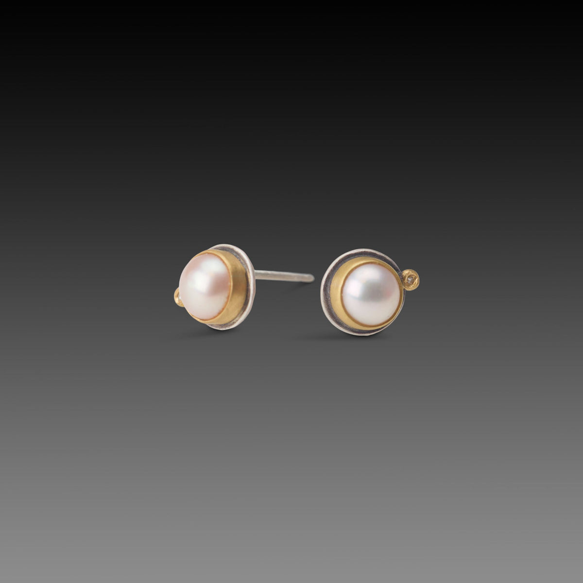 Pearl Stud Earrings with Diamond