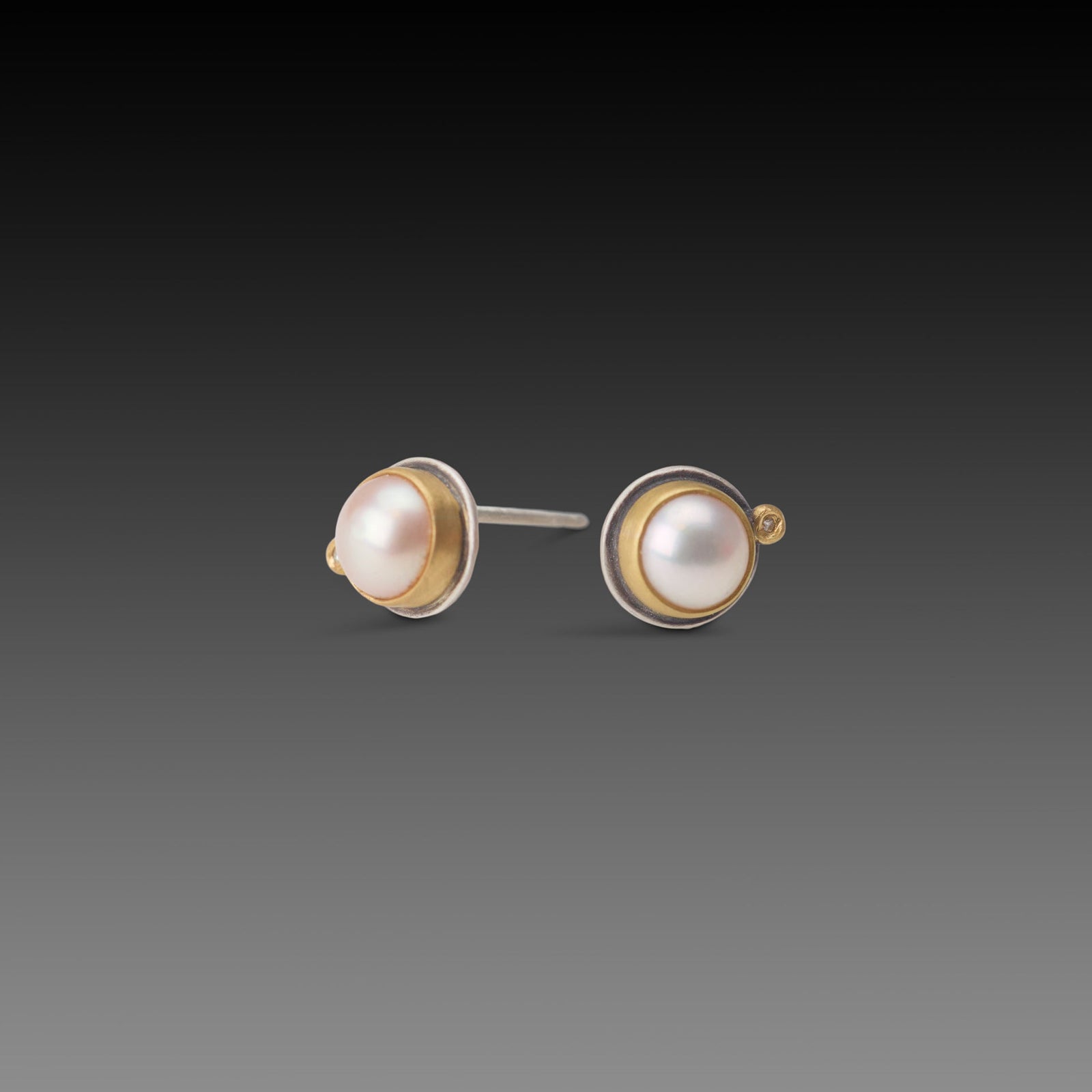 Pearl Stud Earrings with Diamond