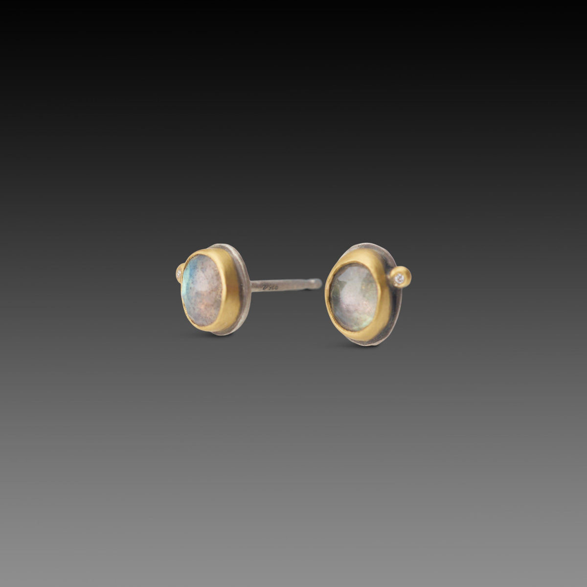 Labradorite Stud Earrings with Diamond Dot