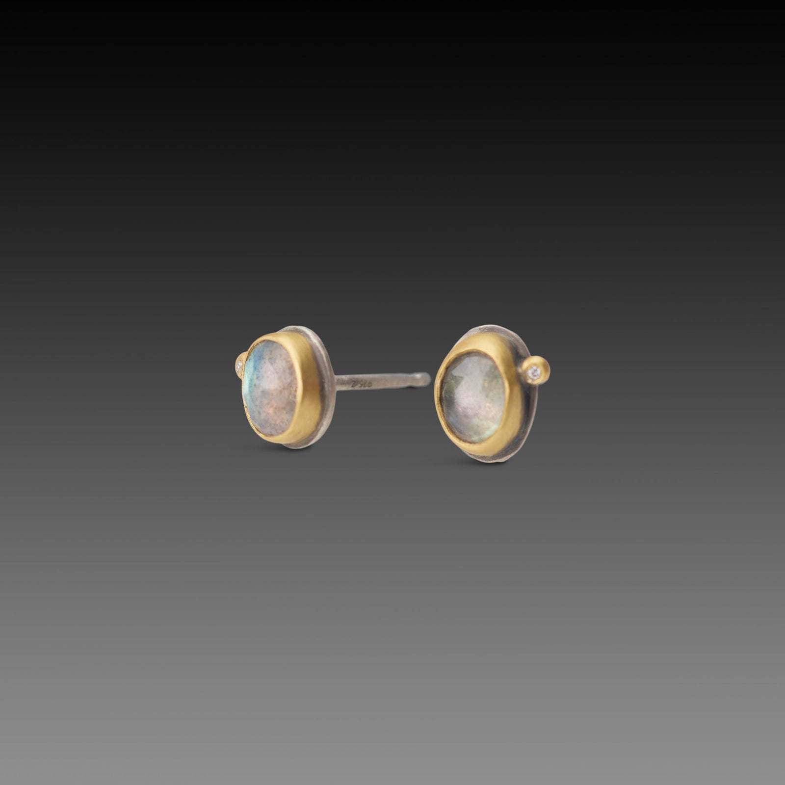 Labradorite Stud Earrings with Diamond Dot