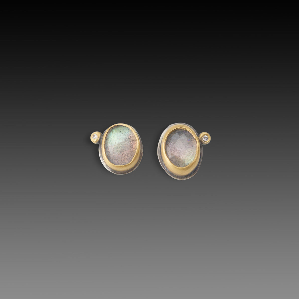 Labradorite Stud Earrings with Diamond Dot